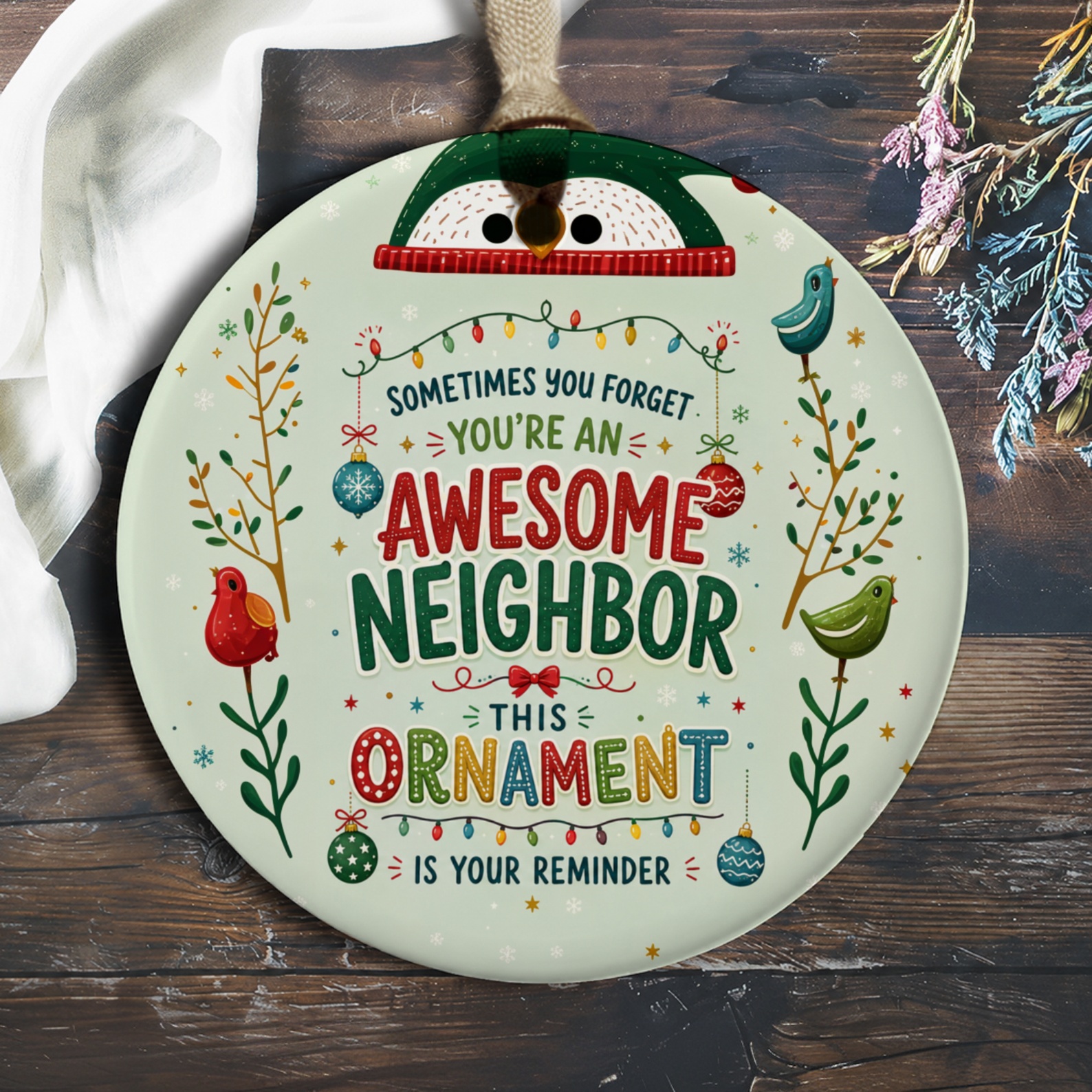 Sometimes You Forget You're An Awesome Neighbor Christmas Ornament Festive Holiday Decor Gift For Neighbor Cute Bird O677