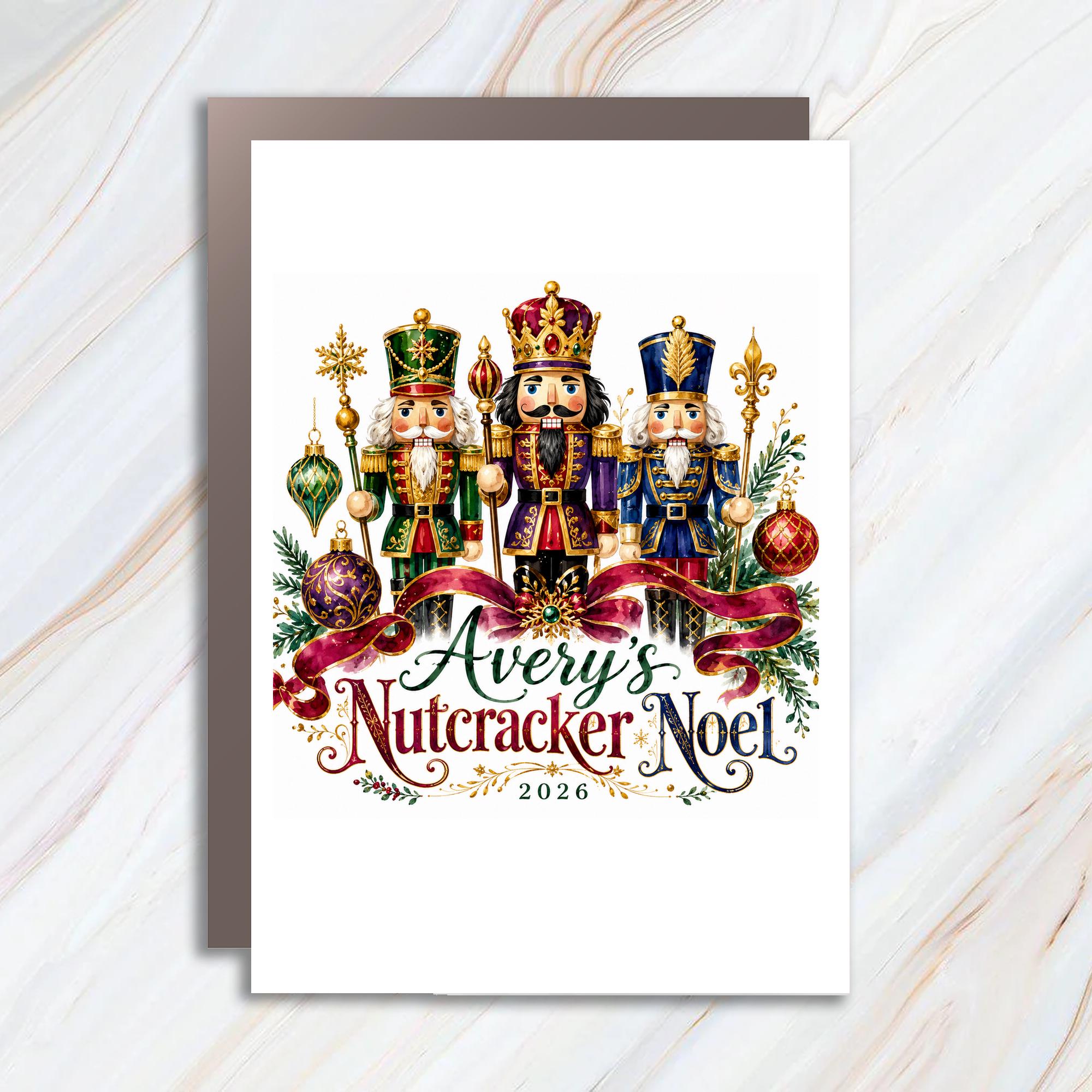Nutcracker Noel 2026 Christmas Card Personalized Holiday Greeting Card Festive Nutcracker Theme For Family C1033