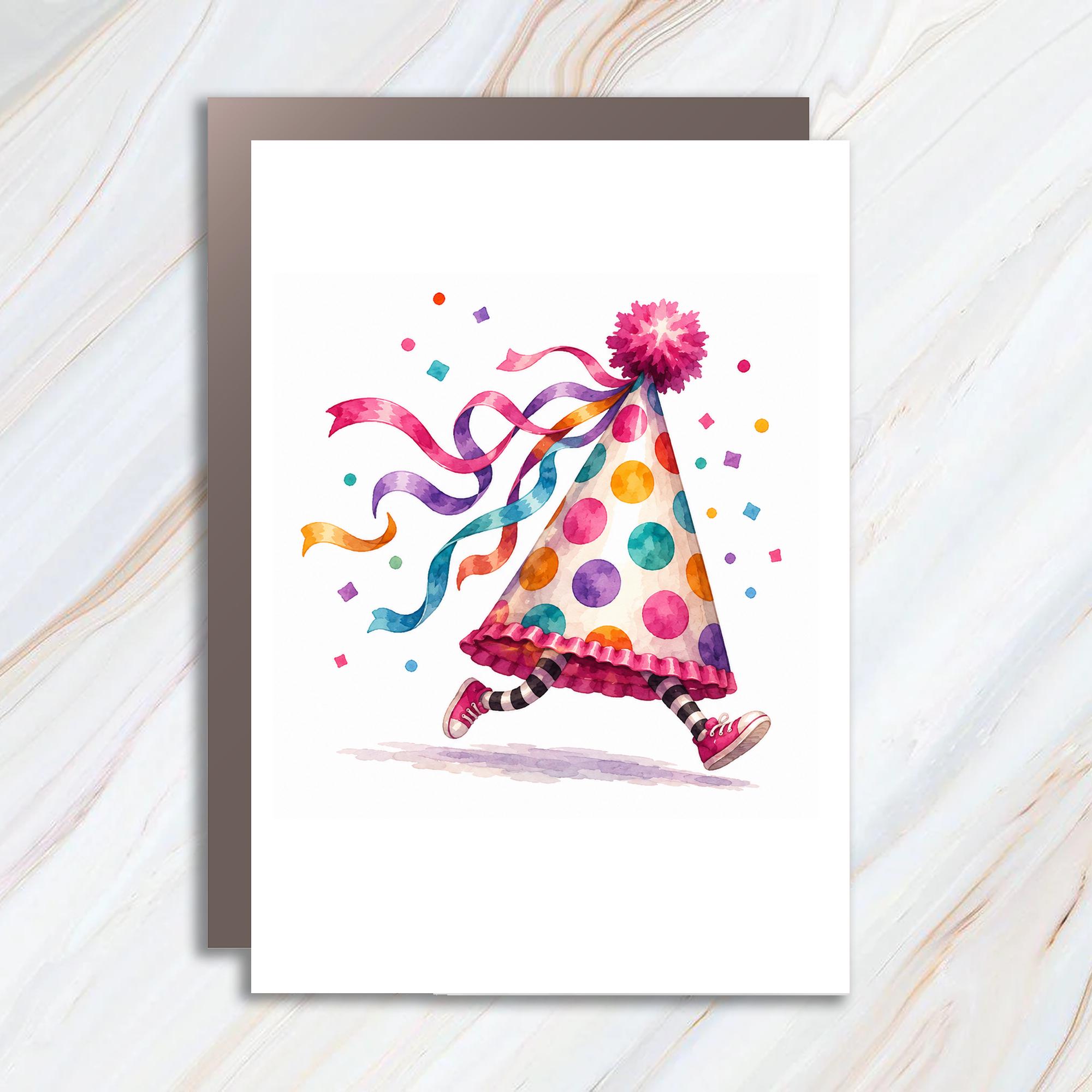 Colorful Party Hat Birthday Card Fun Celebration Greeting Card Cute Polka Dot With Ribbons Festive Card C1040