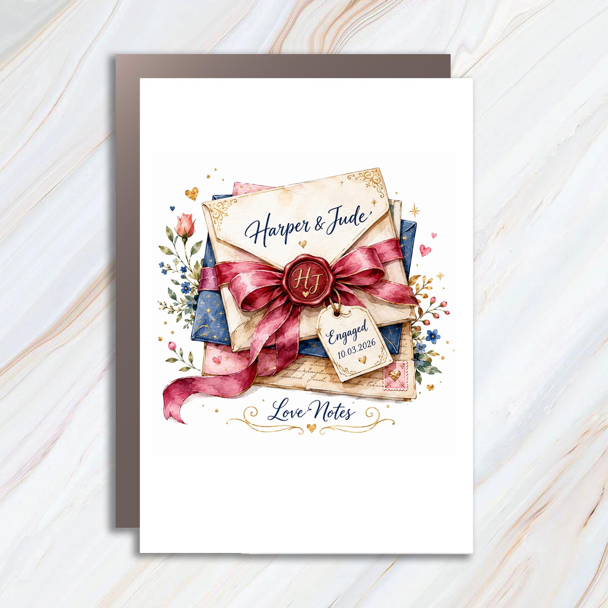 Custom Engaged Love Notes Engagement Card Personalized Romantic Floral Greeting Card For Couple Wedding C1042