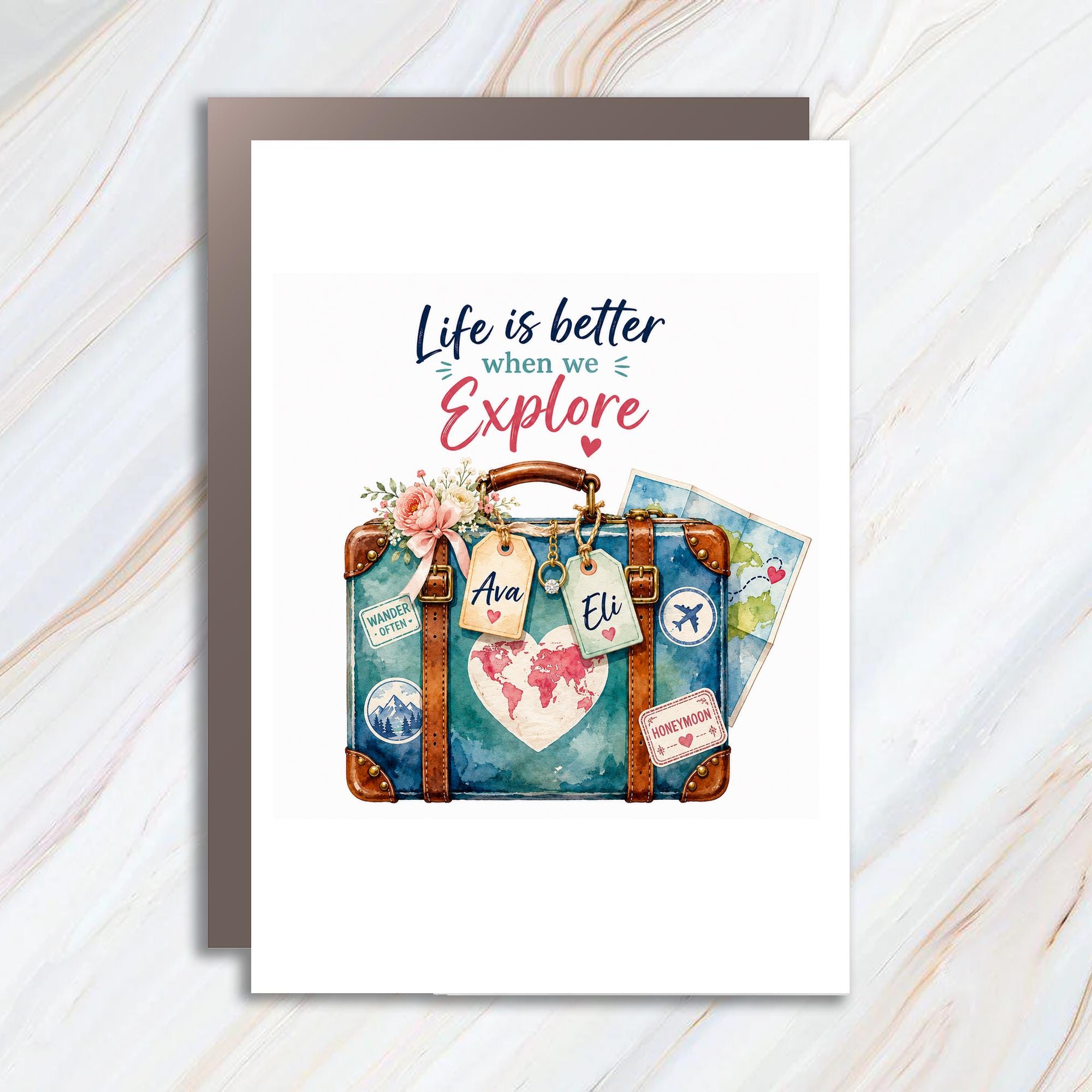 Life Is Better When We Explore Travel Adventure Card Personalized Names Wanderlust Greeting Card For Travelers Honeymoon Couple C1043