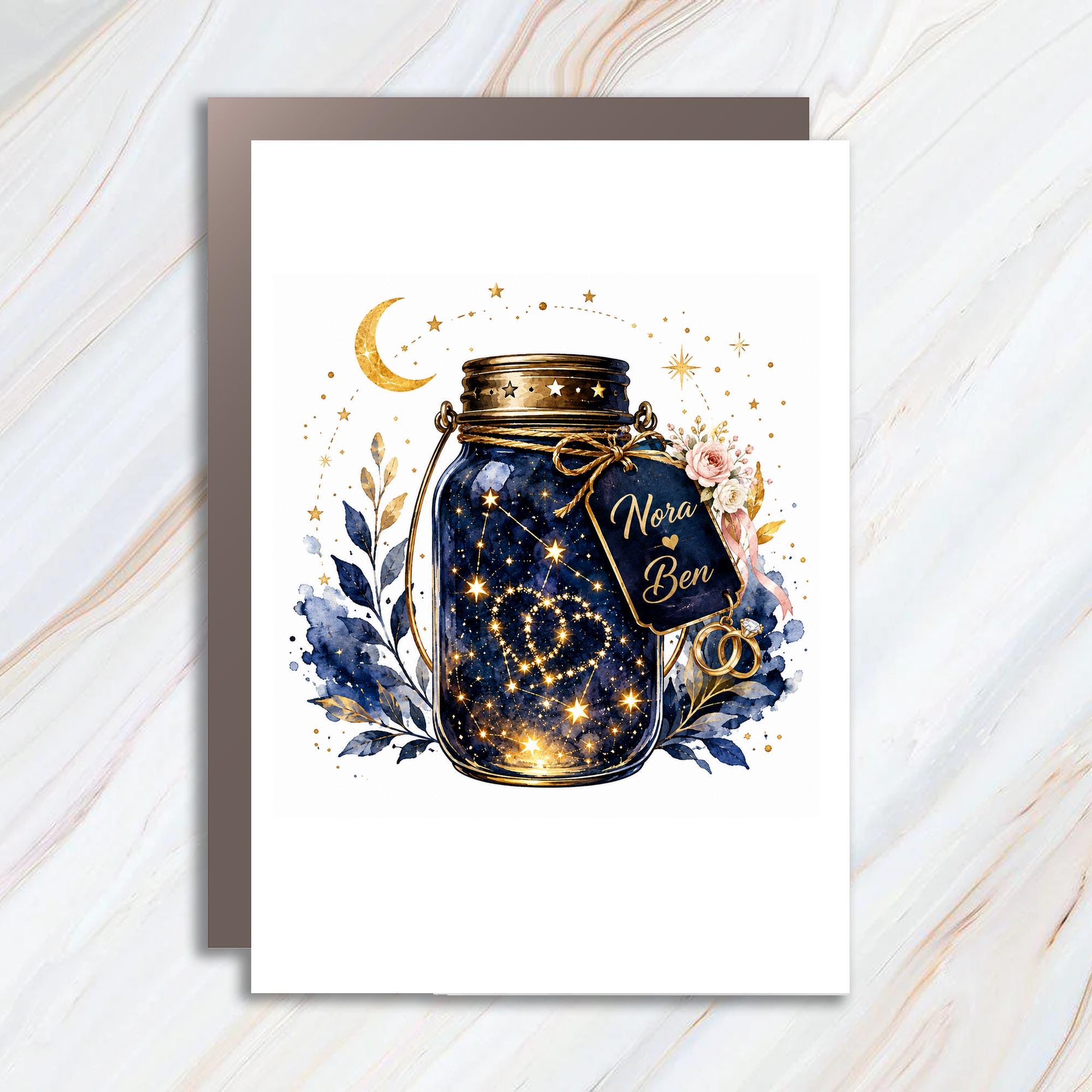 Custom Names Wedding Card Personalized Romantic Starry Night Jar Engagement Anniversary Card For Couple Celestial Love Card C1045