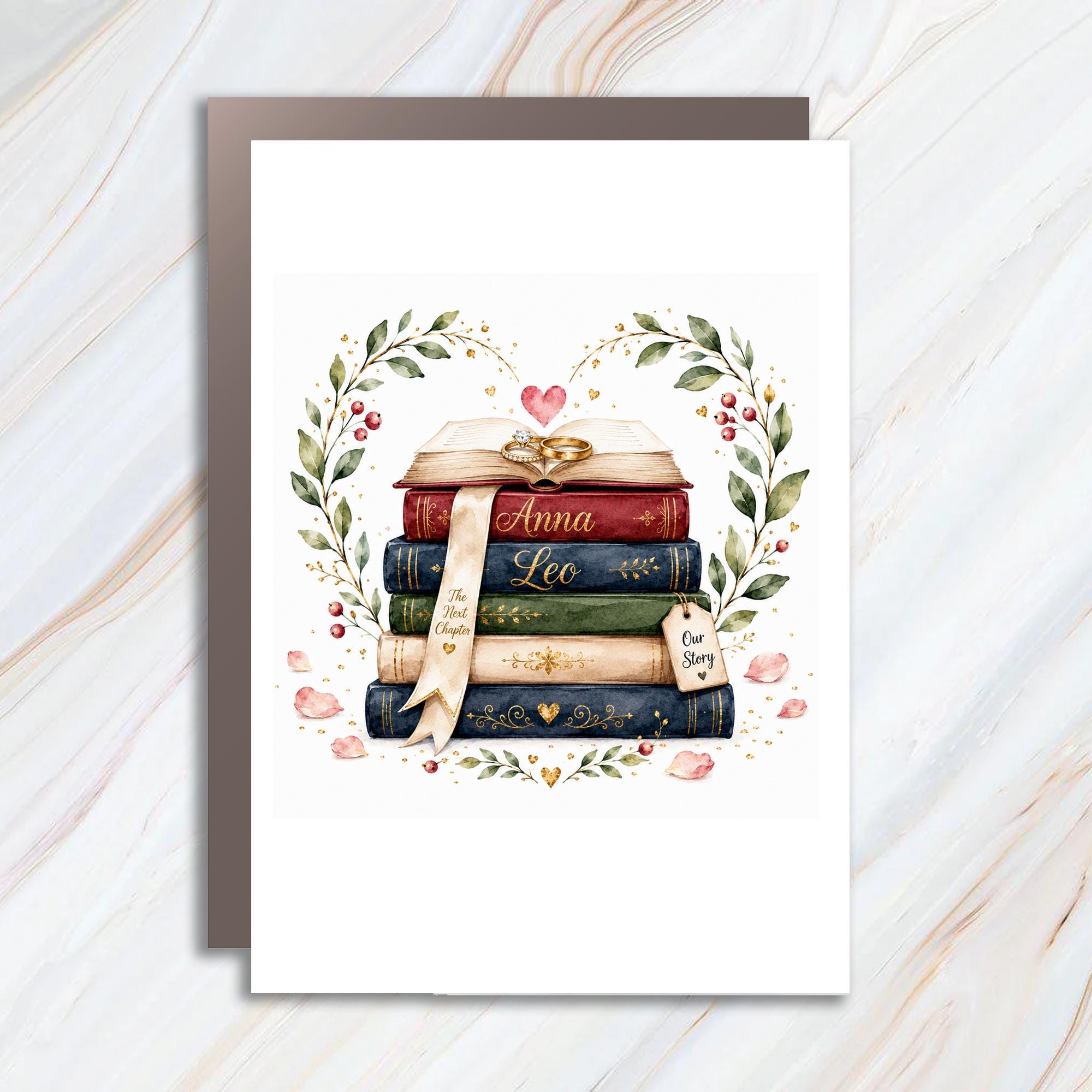Custom Names The Next Chapter Our Story Wedding Card Personalized Romantic Anniversary Card For Couple Floral Book Theme C1046