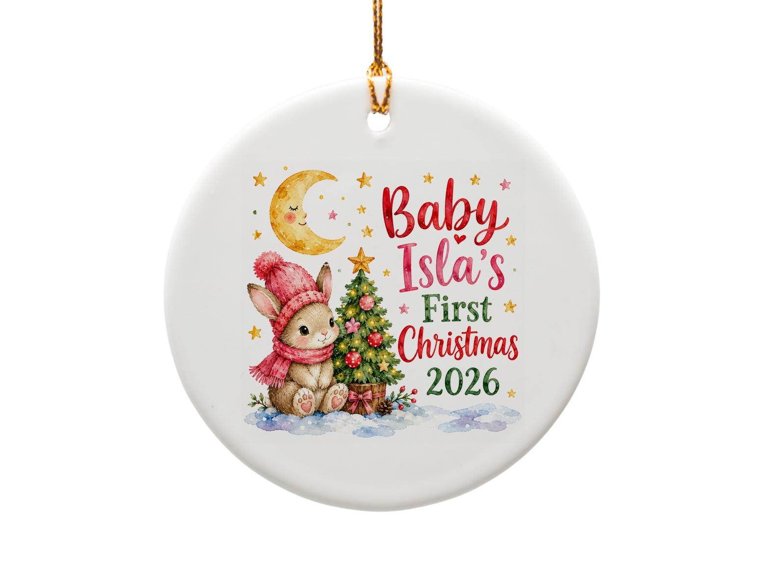 Custom Baby Name First Christmas 2026 Ornament Cute Bunny Holiday Decor Personalized Baby's First Christmas Gift Keepsake O1052