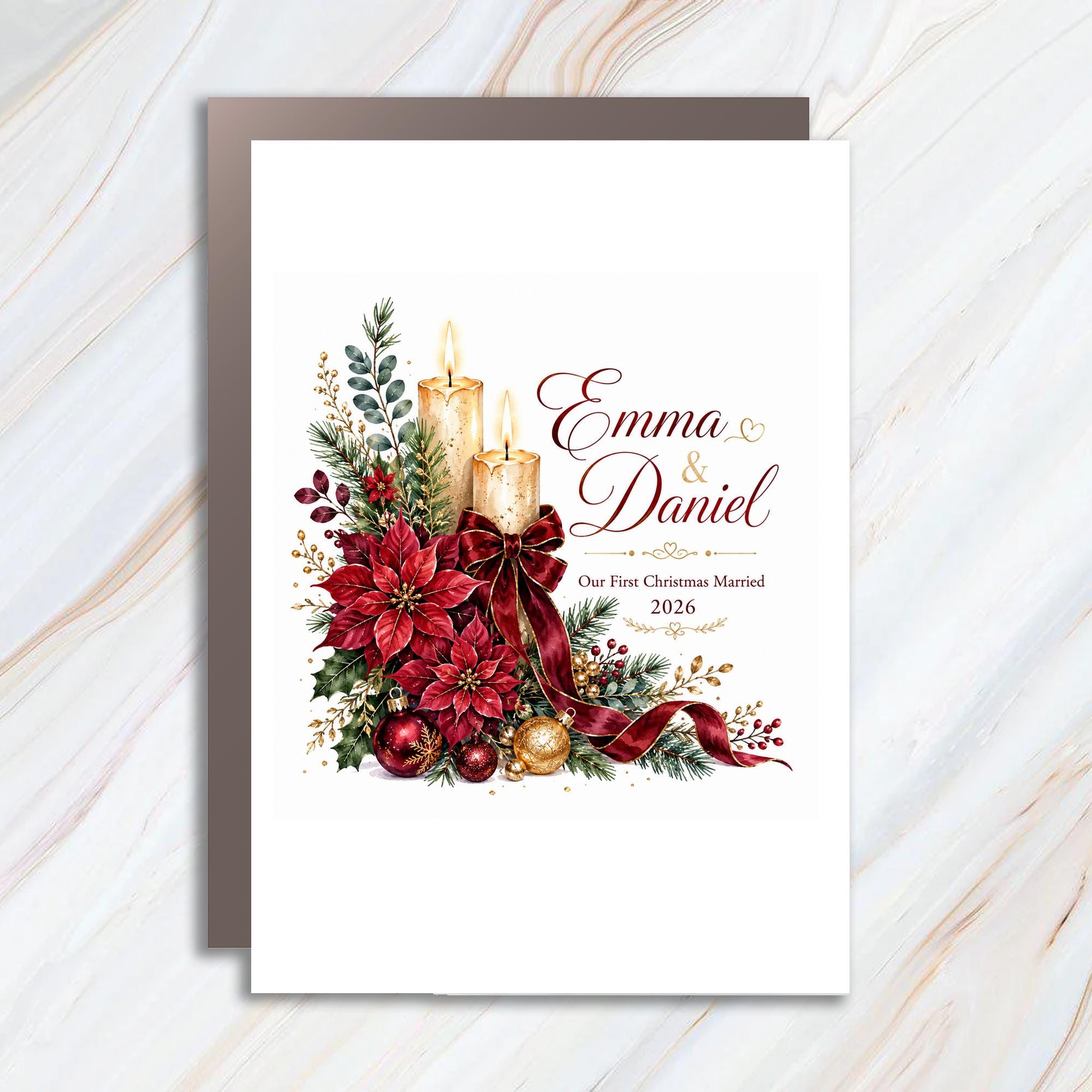 Custom Names Our First Christmas Married 2026 Personalized Christmas Card Newlyweds Holiday Greeting Card Romantic Couple C1050