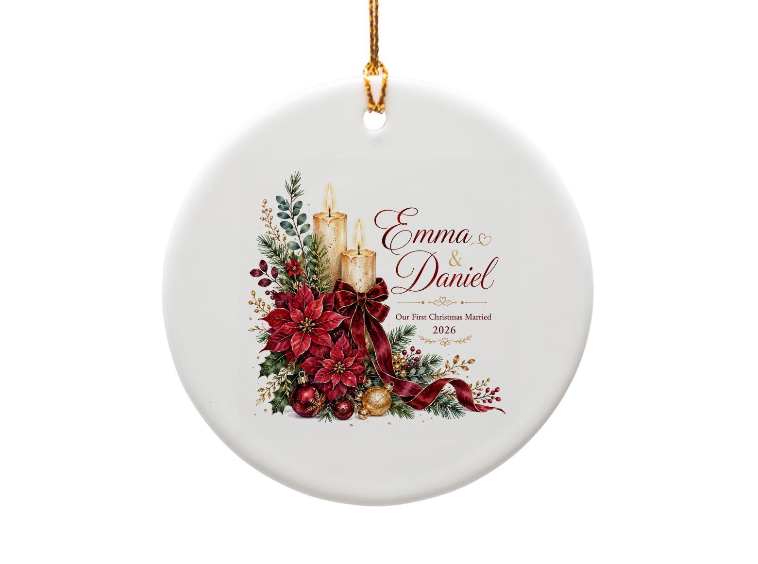 Custom Names Our First Christmas Married 2026 Personalized Ornament Holiday Decor Newlywed Gift Keepsake O1050