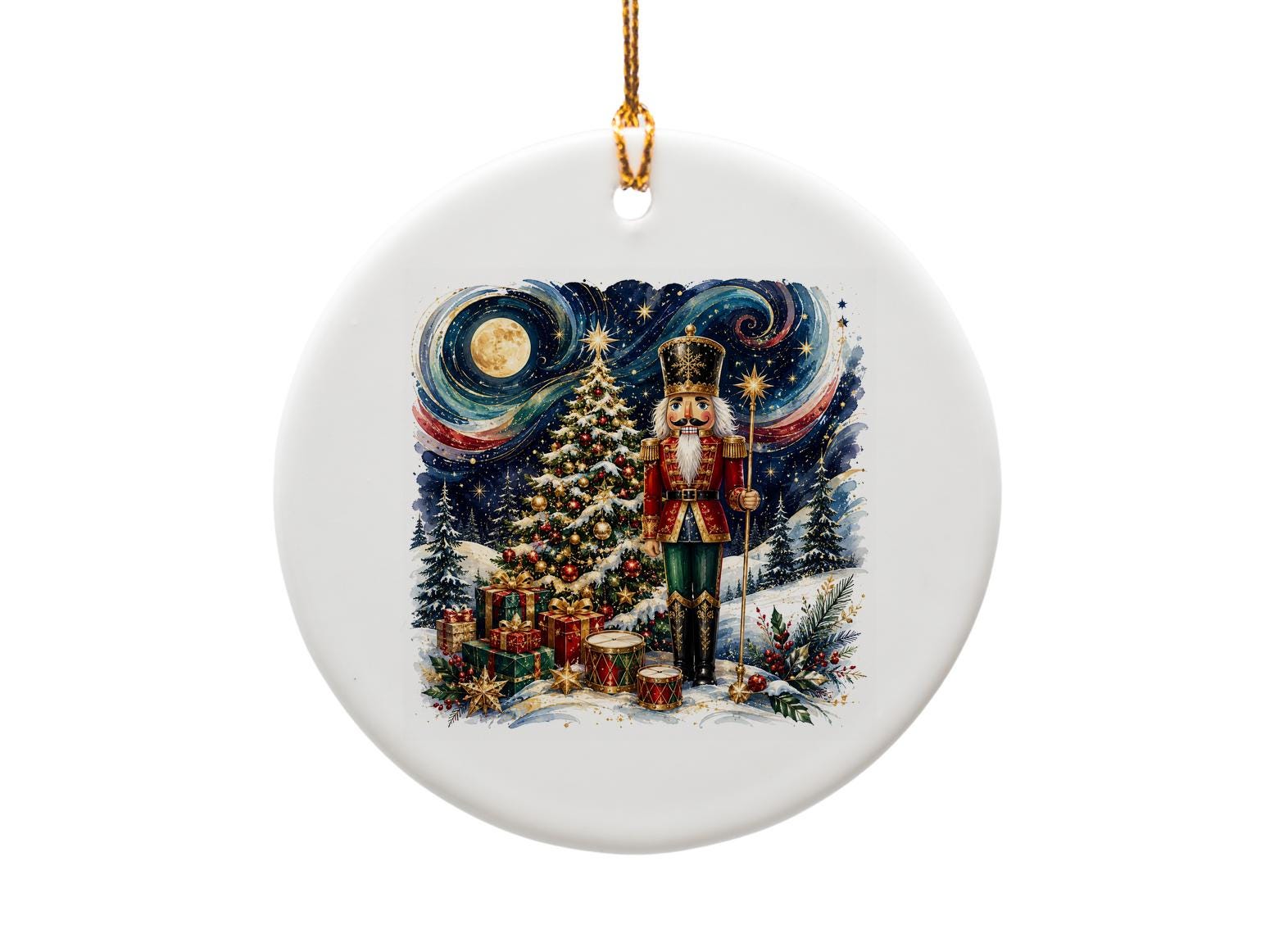 Nutcracker Christmas Ornament Festive Holiday Decor Tree Decoration Gift Idea Winter Wonderland Scene O1054