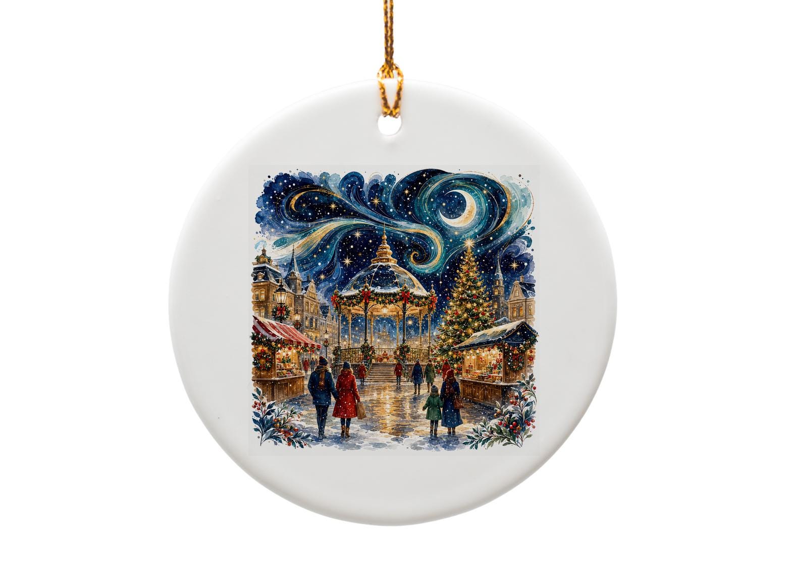 Christmas Market Scene Ornament Festive Holiday Decor Winter Wonderland Ornament Christmas Tree Decoration Gift For Her O1056
