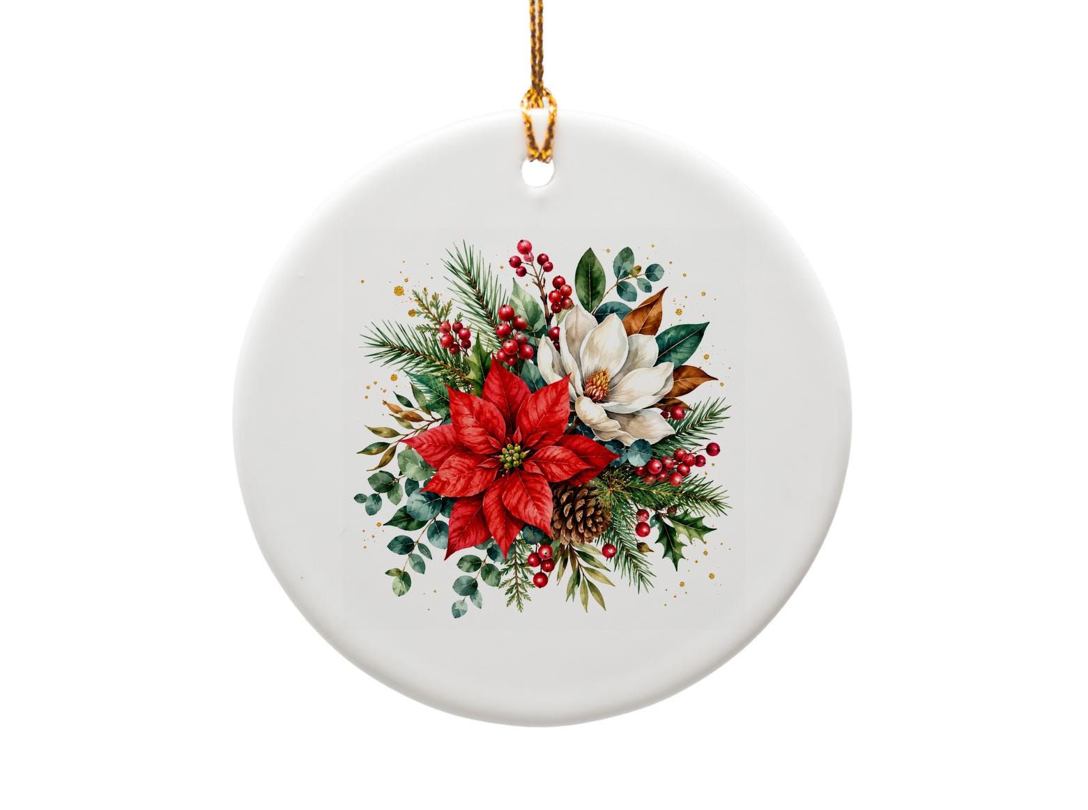 Poinsettia Magnolia Ornament Christmas Floral Decoration Holiday Home Decor Festive Winter Ornament Gift For Her O1058