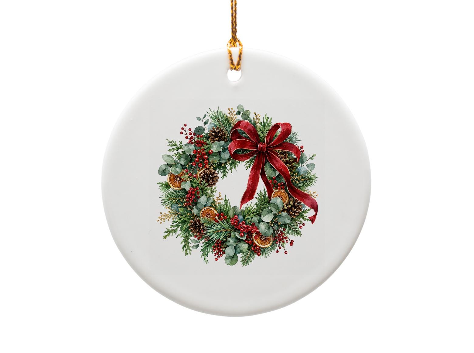Christmas Wreath Ornament Festive Holiday Decor Red Bow Pinecones Berries Winter Decoration Seasonal Home Accent O1060