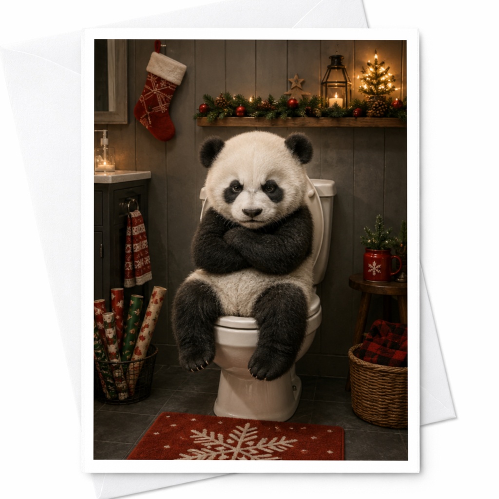 Funny Panda Christmas Card Cute Holiday Greeting Card Animal Lover Xmas Card For Friend Family Festive Bathroom Decor C4684