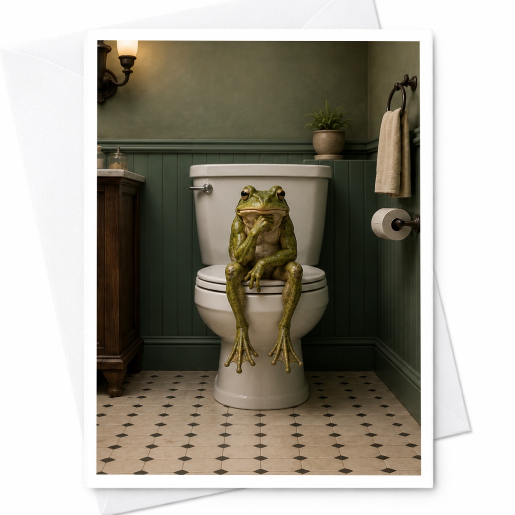 Funny Frog On Toilet Greeting Card Animal Card For Bathroom Decor Quirky Everyday Card For Friend Cute Frog Lover C4693