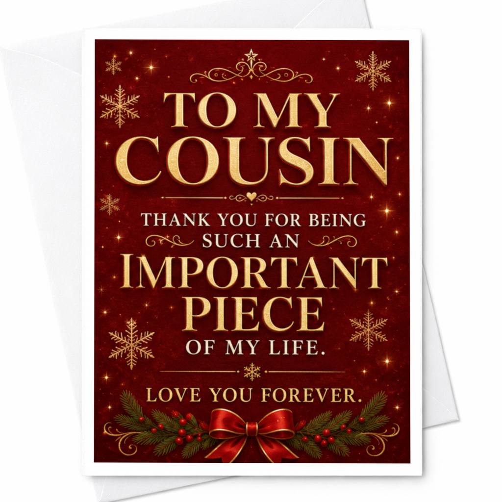 To My Cousin Thank You For Being Such An Important Piece Of My Life Christmas Card Love You Forever Festive Greeting Card C4707