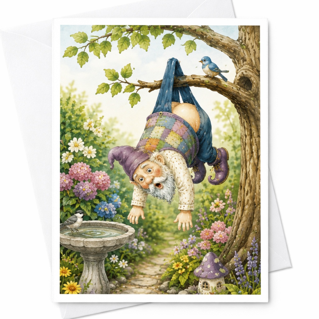 Funny Garden Gnome Card Blank Greeting Card Whimsical Nature Scene For Garden Lover Cute Everyday Card For Friend C4724