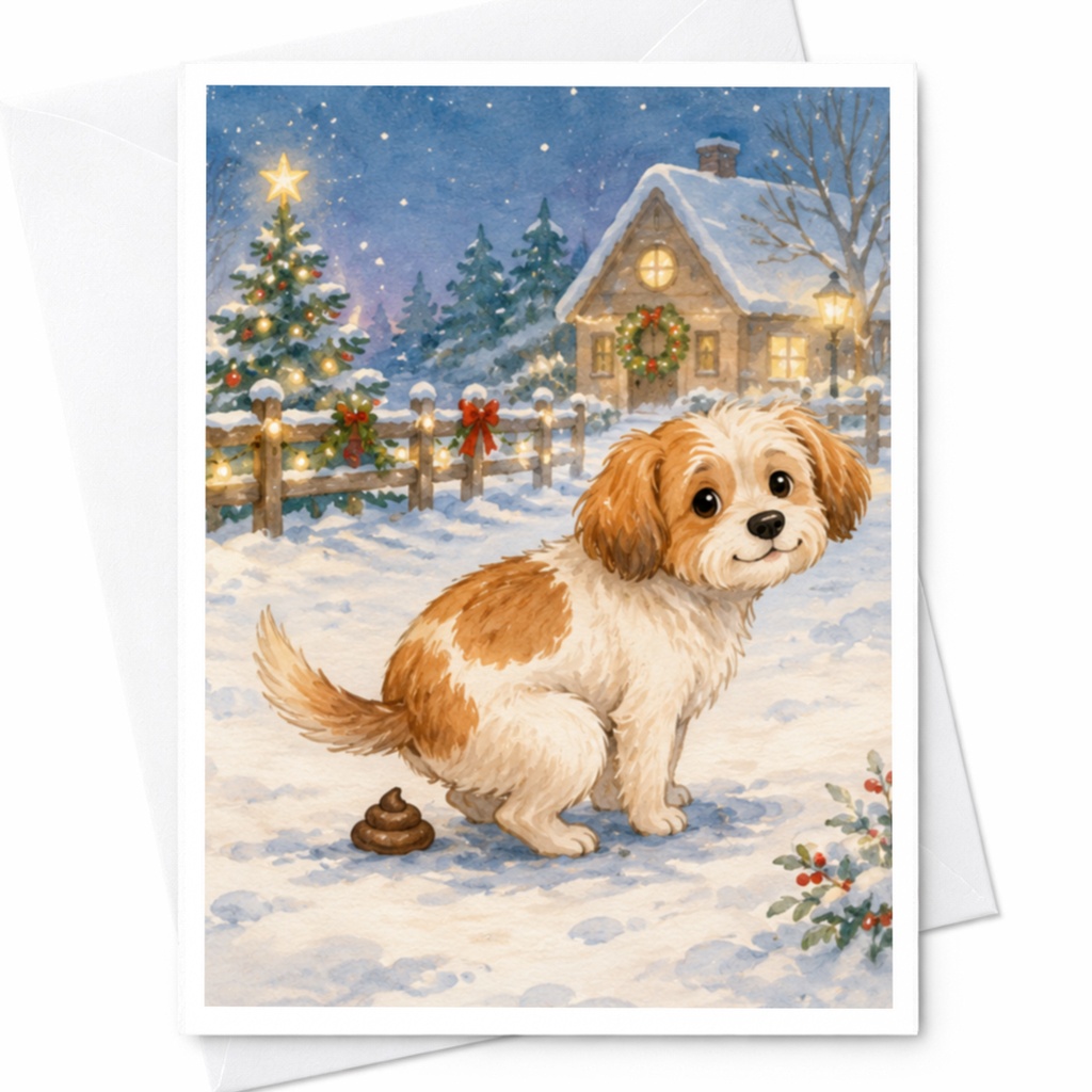 Cute Dog Christmas Card Funny Holiday Greeting Card Winter Scene For Dog Lovers Festive Card Animal Lover C4731