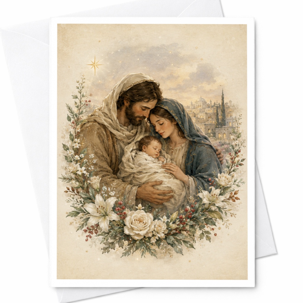 Nativity Scene Christmas Card Holy Family Religious Greeting Card For Christmas Spiritual Holiday Card Christian Art C4692