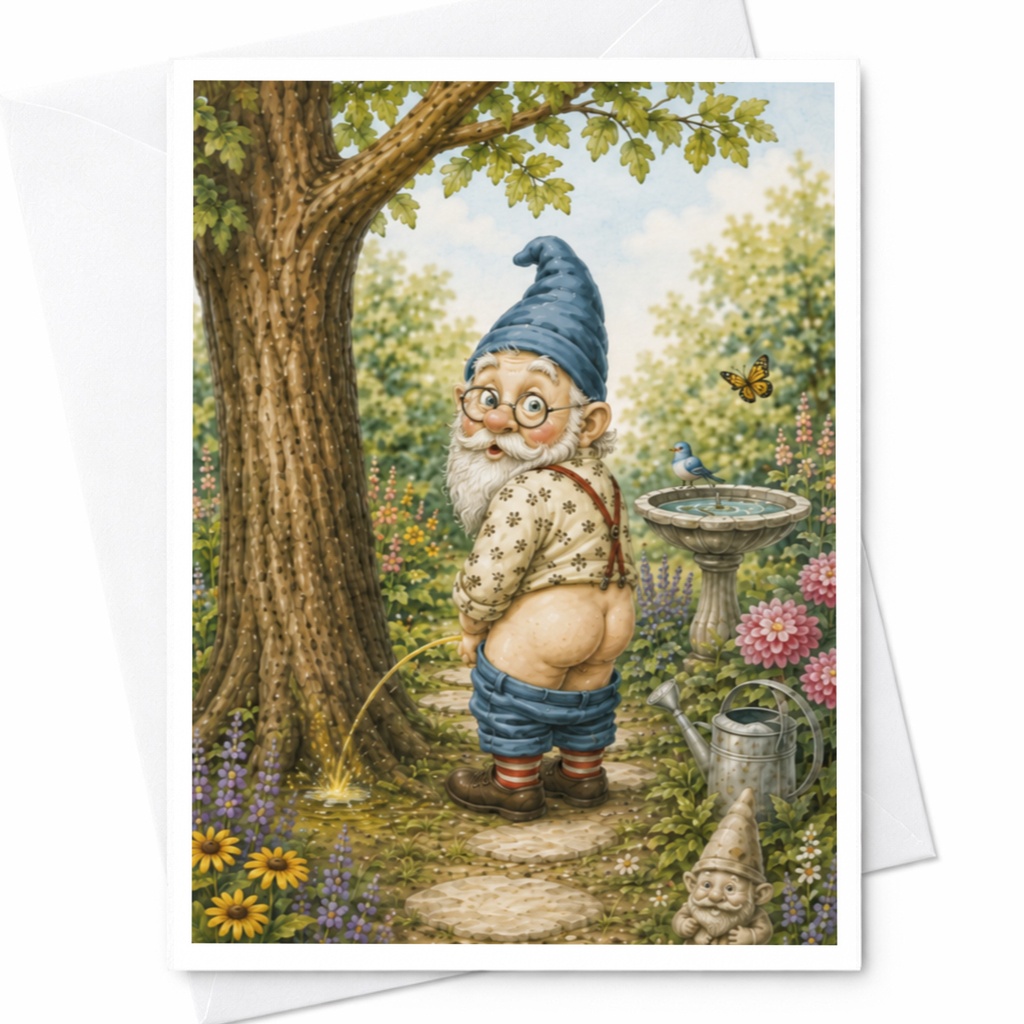 Funny Garden Gnome Blank Greeting Card Everyday Card For Friend Cute Whimsical Art Nature Lover C4741