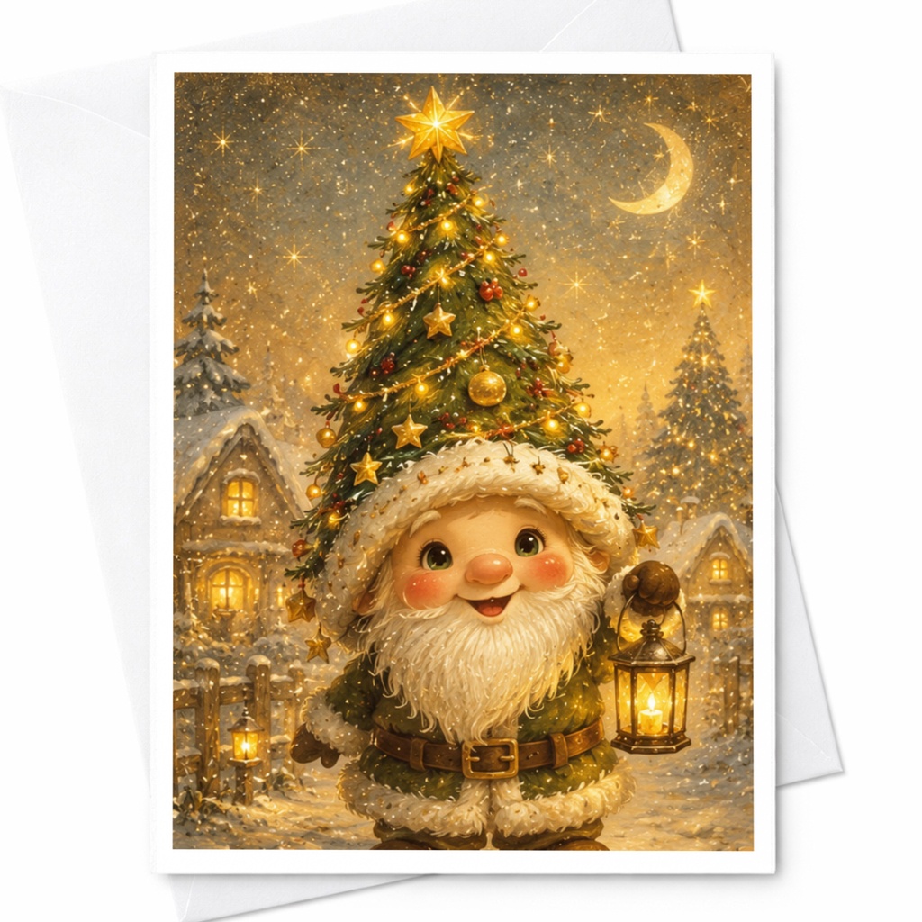 Santa With Christmas Tree Hat Greeting Card Cute Holiday Card For Kids Festive Winter Scene Christmas Card For Family C4697