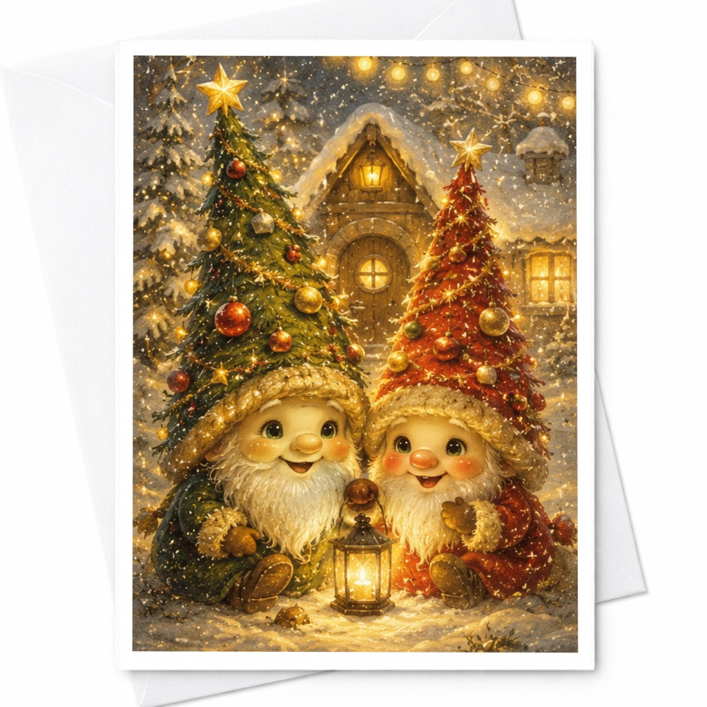 Christmas Gnomes Greeting Card Festive Holiday Card Cute Winter Scene For Friends Family Seasonal Christmas Card C4698