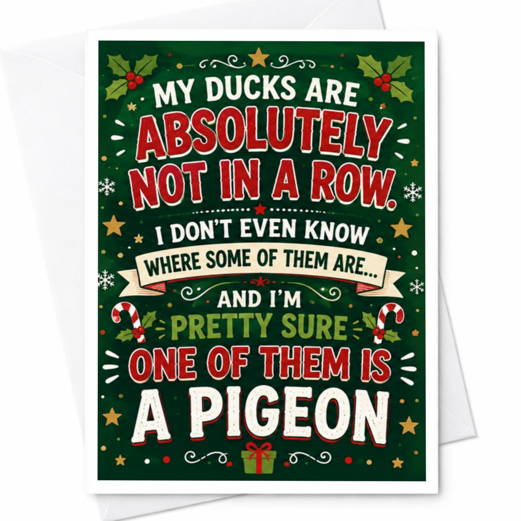 My Ducks Are Absolutely Not In A Row Funny Christmas Card Holiday Greeting Card For Friends Cute Festive C4746