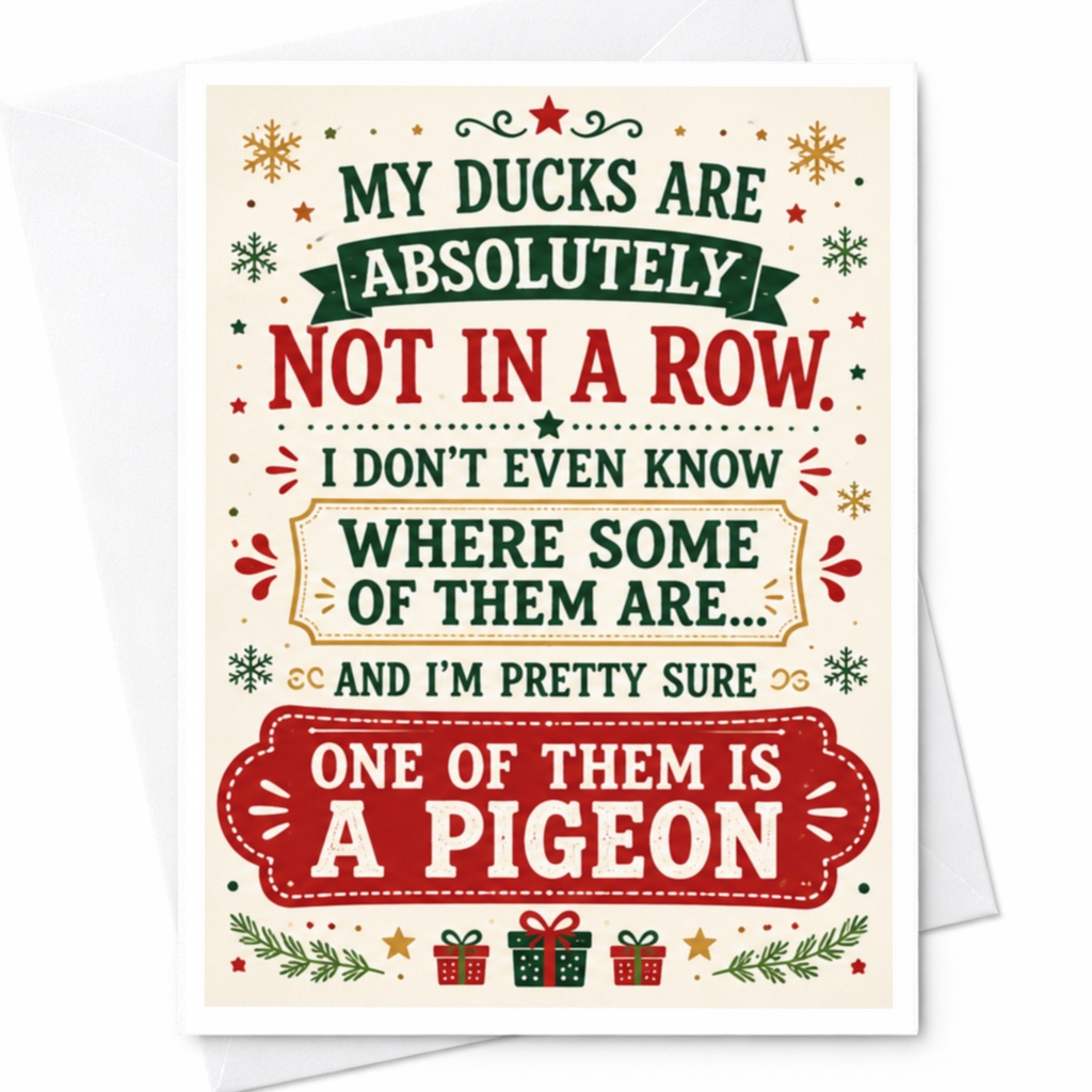 My Ducks Are Absolutely Not In A Row Funny Christmas Card Holiday Greeting Card For Friends Festive Card C4747