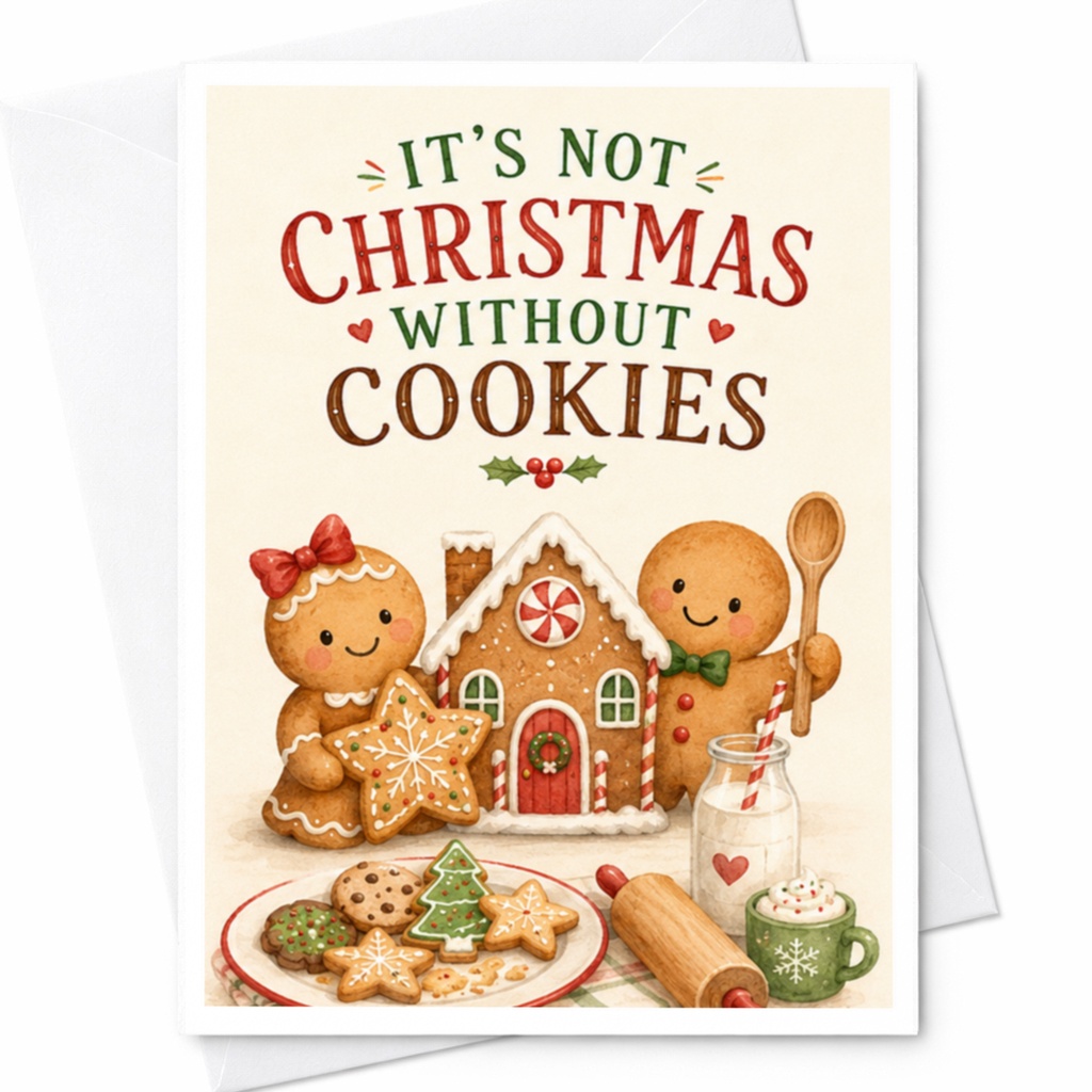 It's Not Christmas Without Cookies Gingerbread Christmas Card Cute Holiday Greeting Card For Cookie Lovers Festive Baking Theme C4749