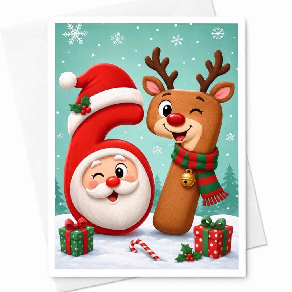 Santa And Reindeer Christmas Card Cute Holiday Greeting Card Festive Winter Scene With Gifts Snowflakes For Kids Family C4751