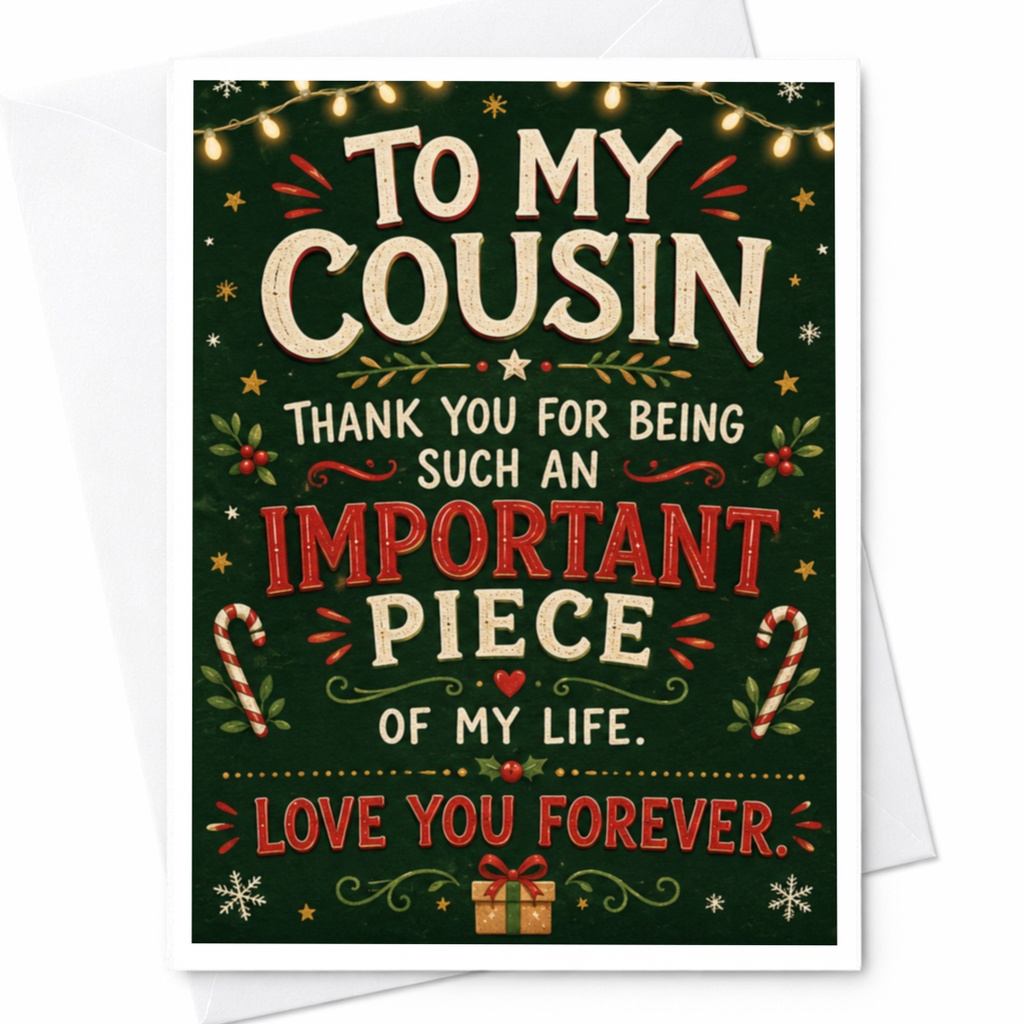 To My Cousin Thank You For Being Such An Important Piece Of My Life Christmas Card Love You Forever Festive Holiday Card C4708
