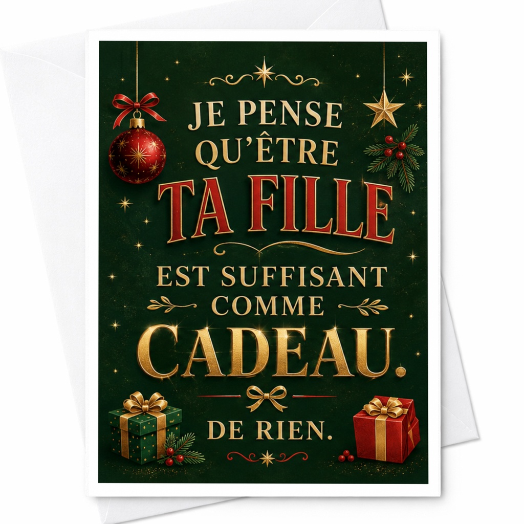 Je Pense Qu'être Ta Fille Est Suffisant Comme Cadeau. De Rien. Funny Christmas Card For Dad From Daughter Festive Holiday Greeting C4754