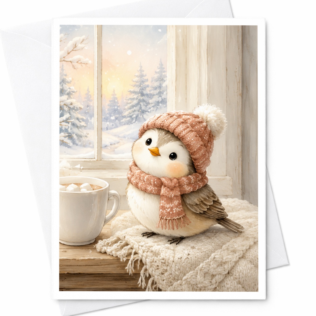 Cute Bird In Winter Attire Christmas Card Cozy Holiday Greeting Card For Bird Lover Winter Scene Adorable Animal Card C4710
