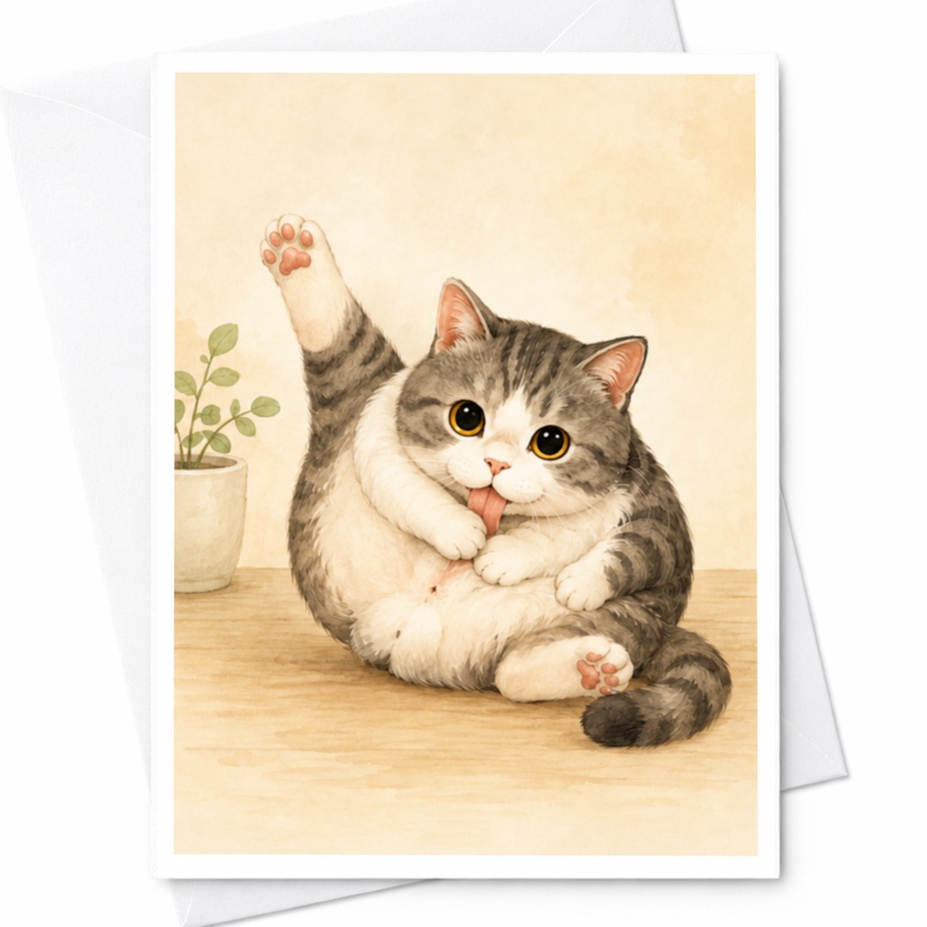 Cute Cat Illustration Blank Greeting Card Adorable Animal Art For Cat Lover Everyday Card Whimsical Feline C4713