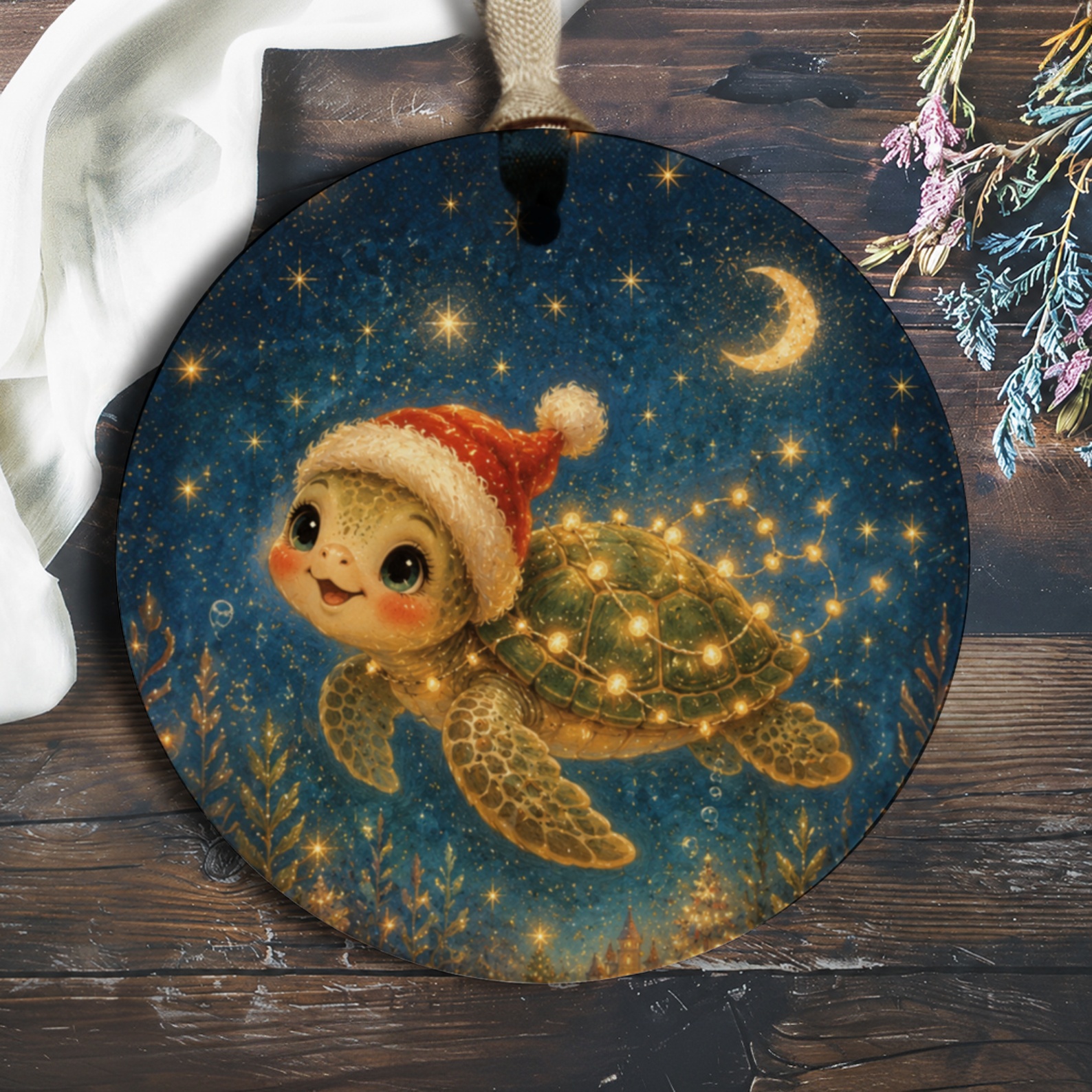 Cute Turtle Christmas Ornament Santa Hat Holiday Decor Adorable Sea Animal Ornament Festive Tree Decoration Gift O689