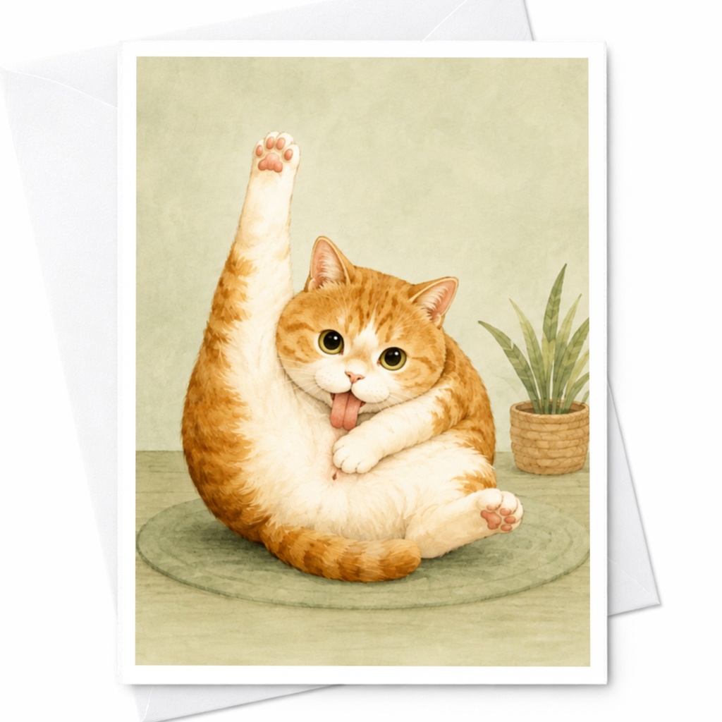 Cute Cat Greeting Card Funny Animal Blank Note Card For Cat Lover Adorable Pet Illustration Everyday Card Whimsical Art C4714