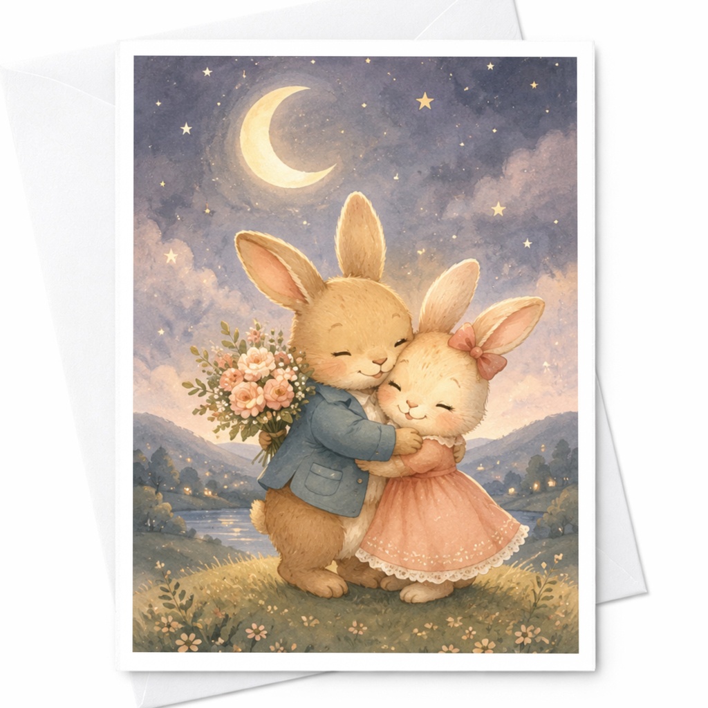 Bunny Love Card Cute Animal Greeting Card Romantic Anniversary Card For Couple Watercolor Art For Her Sweet Love Card C4720
