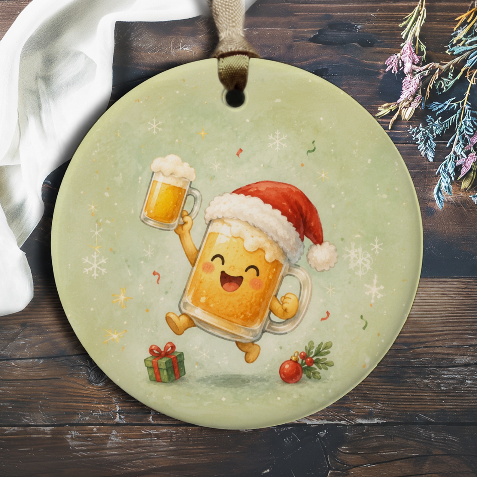 Festive Beer Mug Ornament Christmas Decor Cute Santa Hat Holiday Gift For Beer Lover Fun Xmas Tree Decoration O696