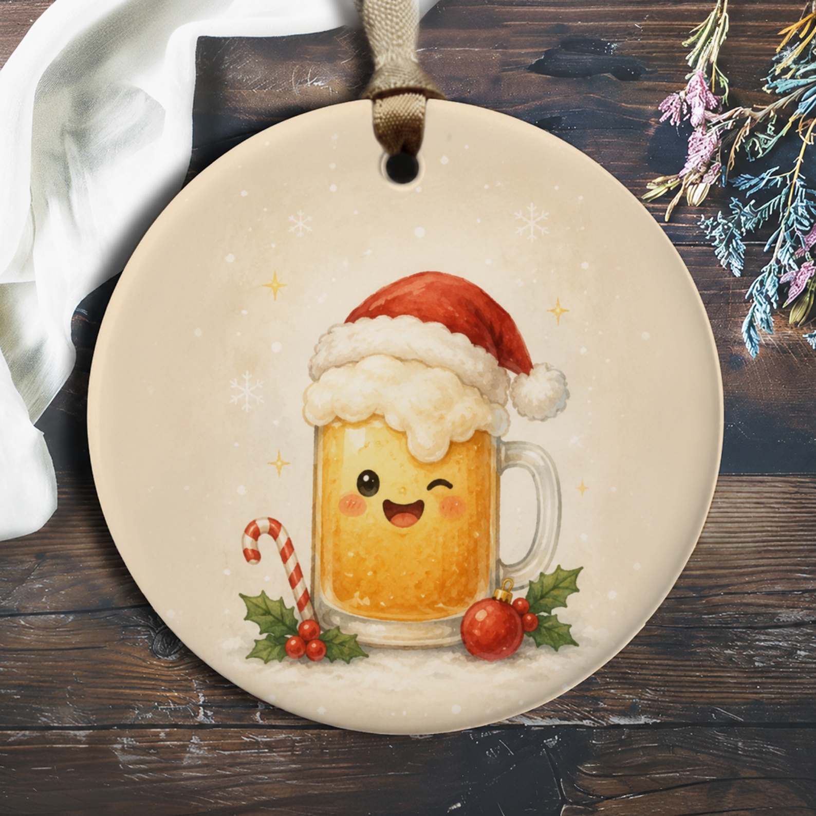 Cute Beer Mug Christmas Ornament Santa Hat Holiday Decor Funny Gift For Beer Lover Festive Tree Decoration O697