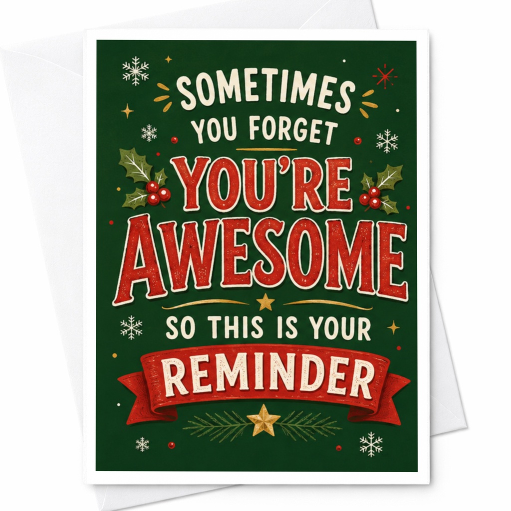 Sometimes You Forget You're Awesome So This Is Your Reminder Christmas Card Festive Holiday Greeting For Friend Family C4725
