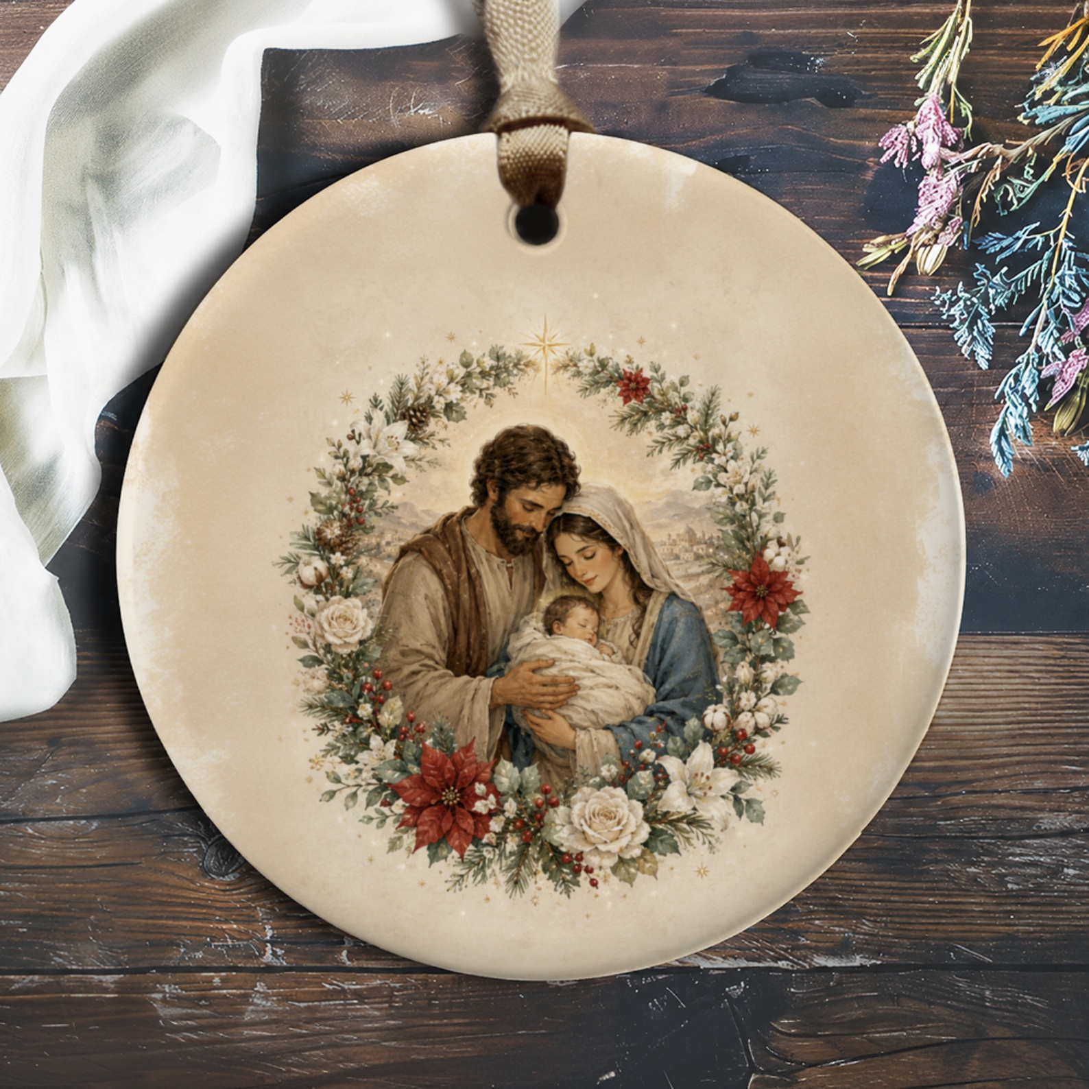 Nativity Scene Ornament Holy Family Christmas Decor Religious Holiday Decoration Christian Gift O698