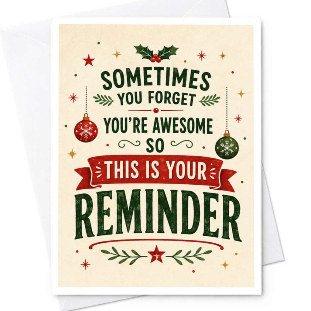 Sometimes You Forget You're Awesome So This Is Your Reminder Christmas Card Festive Holiday Greeting For Friend Inspirational C4726