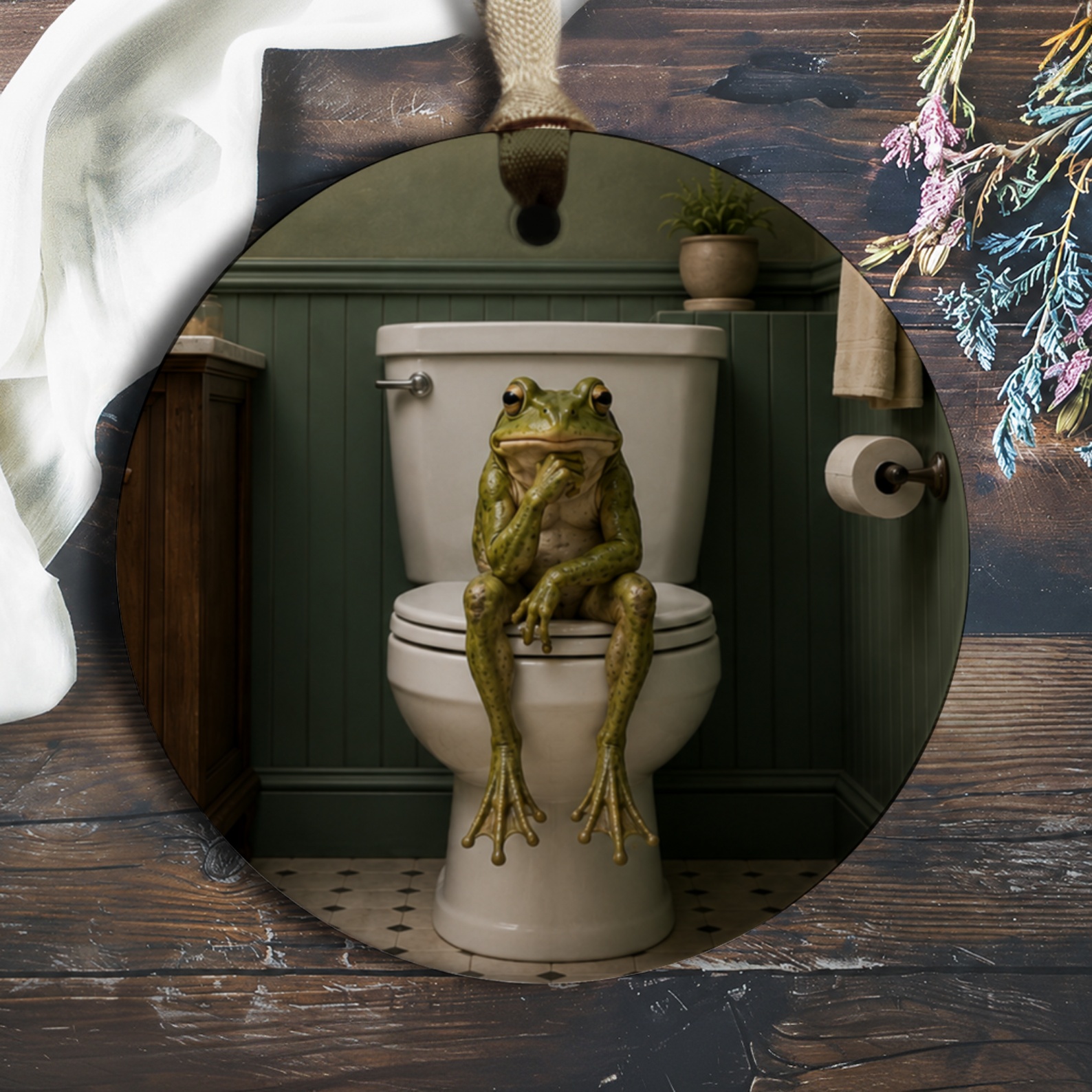 Funny Frog Ornament Bathroom Decor Quirky Animal Figurine Unique Home Accent Gift For Frog Lover Toilet Art O700