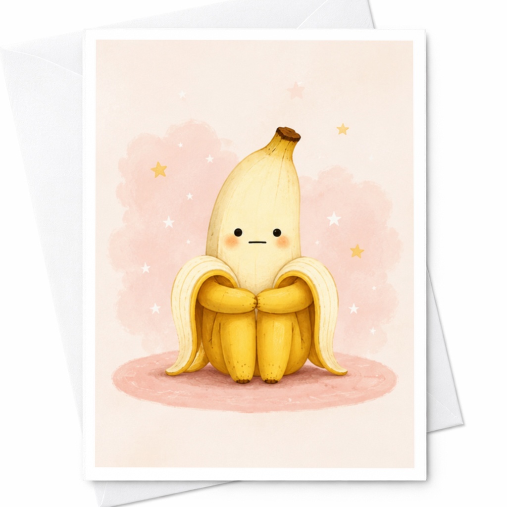 Cute Banana Character Blank Greeting Card Adorable Fruit Illustration Everyday Card For Friend Fun Whimsical Art C4733