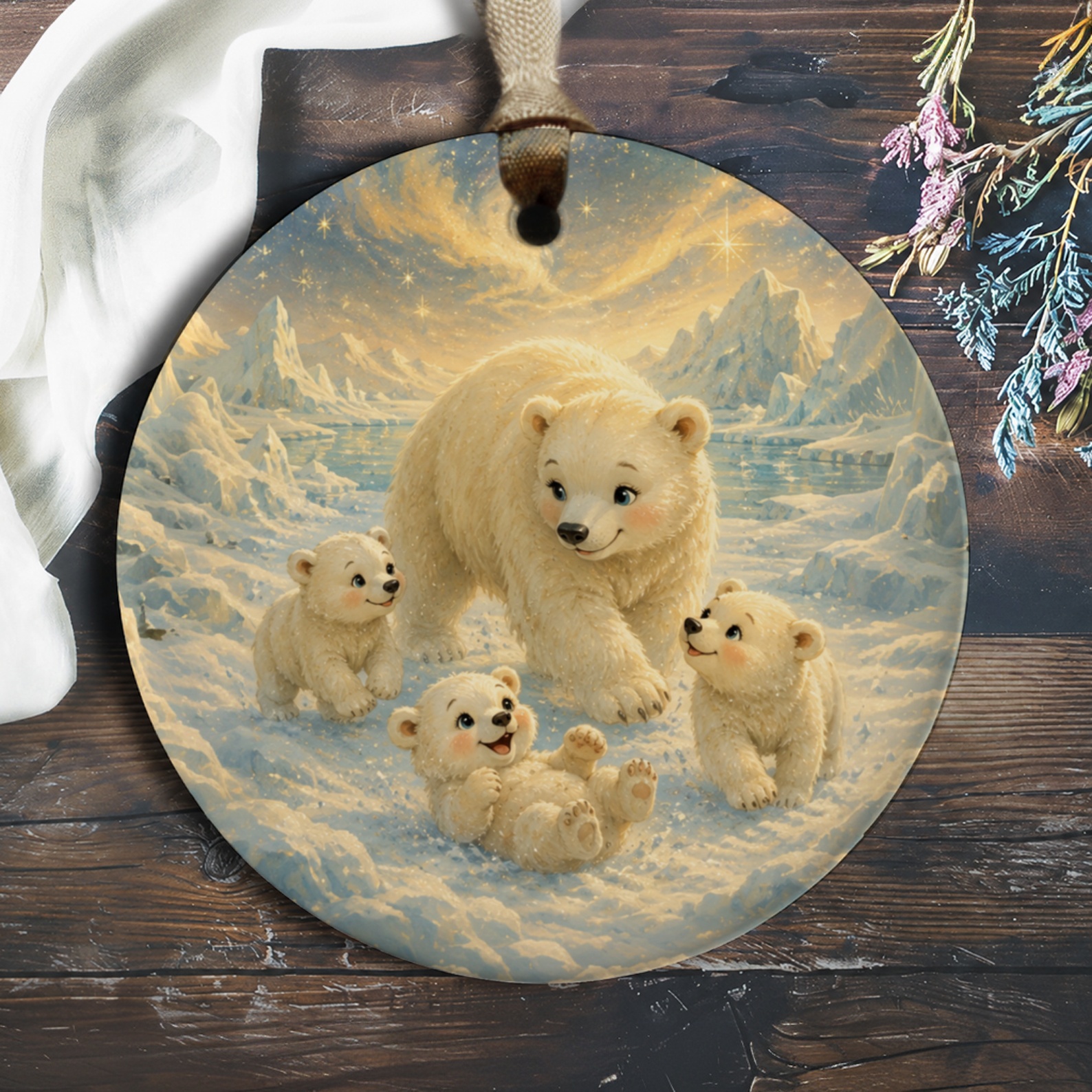 Polar Bear Family Ornament Cute Winter Scene Christmas Ornament Animal Lover Holiday Decor Gift For Her Nature Inspired O707
