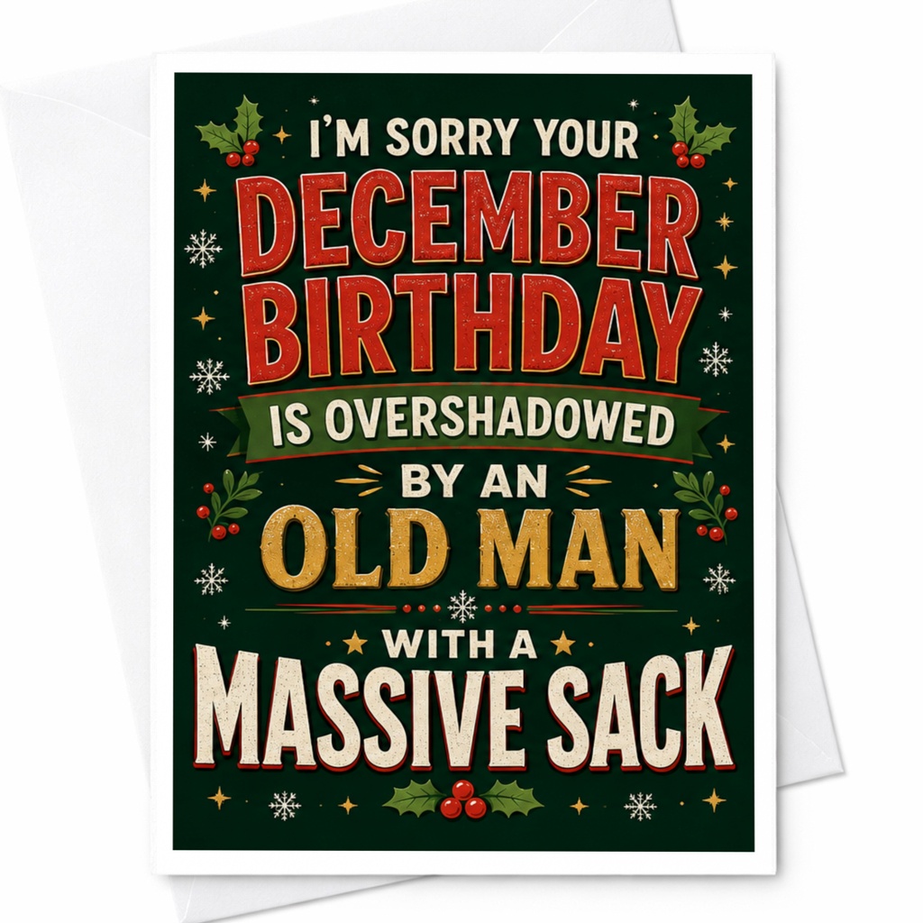 I'm Sorry Your December Birthday Is Overshadowed Funny Birthday Card Christmas Theme For Friend Family C4737