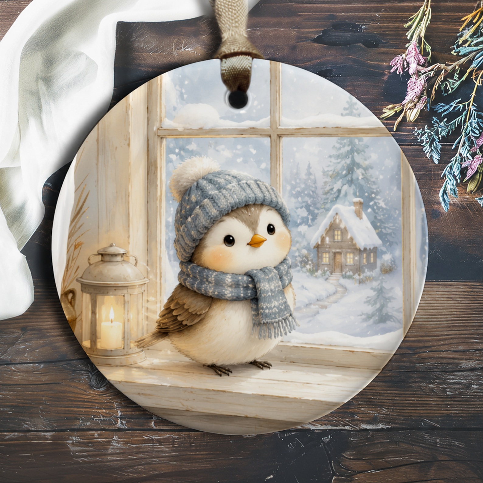Cute Winter Bird Ornament Christmas Decor Cozy Snowy Scene Holiday Decoration For Bird Lover Adorable Winter Cottage O714