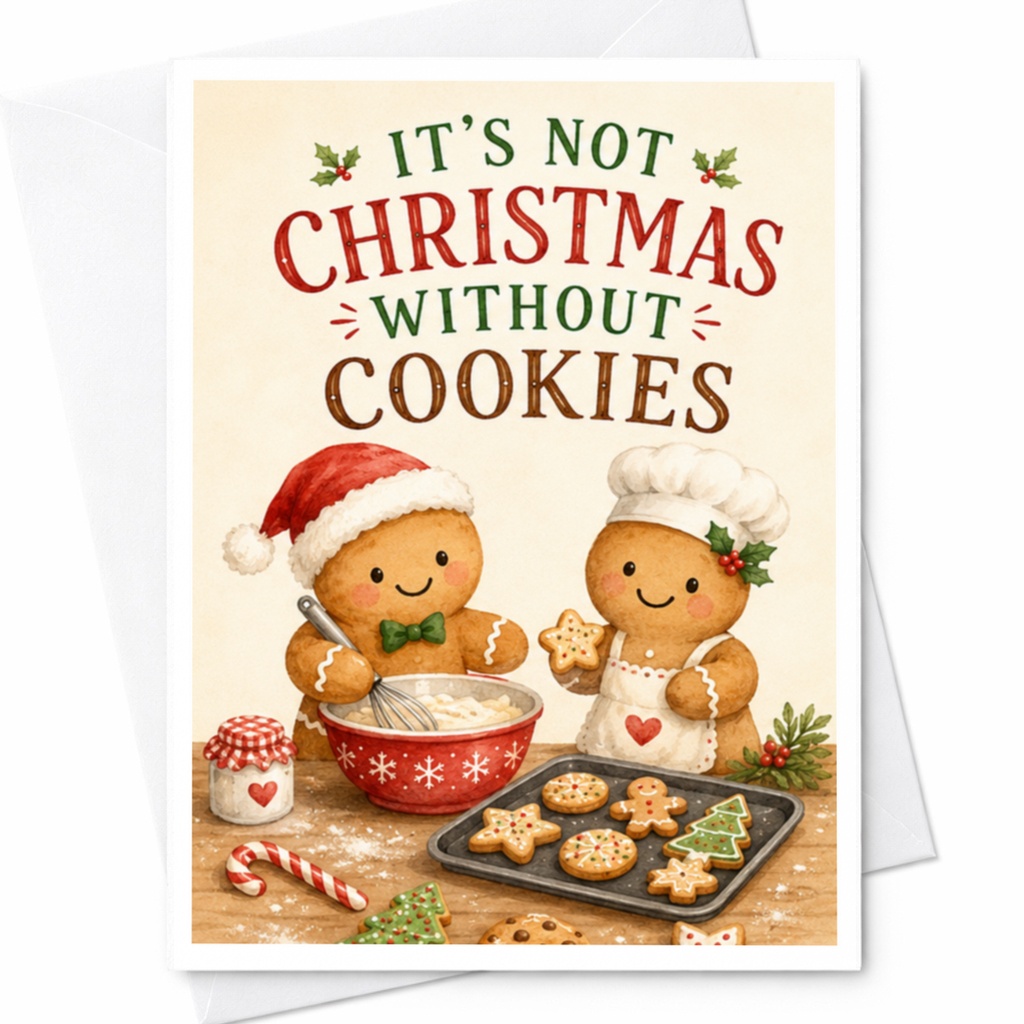 It's Not Christmas Without Cookies Cute Gingerbread Christmas Card Holiday Baking Theme Festive Greeting Card For Family Friends C4748