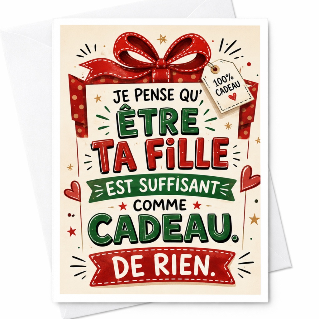 Je Pense Qu'être Ta Fille Est Suffisant Comme Cadeau. De Rien. Funny Birthday Card For Dad From Daughter Gift C4755