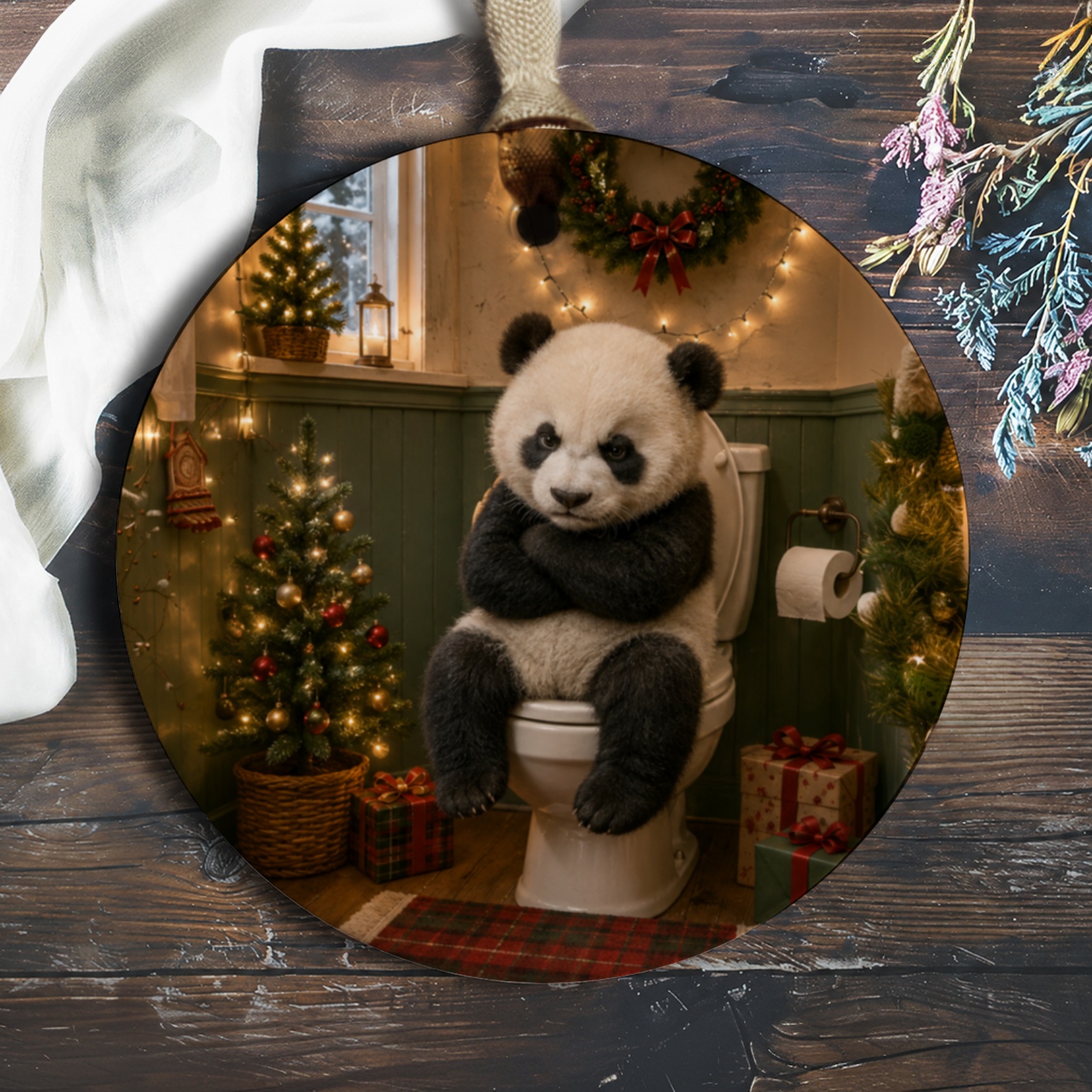 Funny Panda Christmas Ornament Cute Holiday Decor Panda On Toilet Christmas Tree Decoration Gift For Animal Lover O691