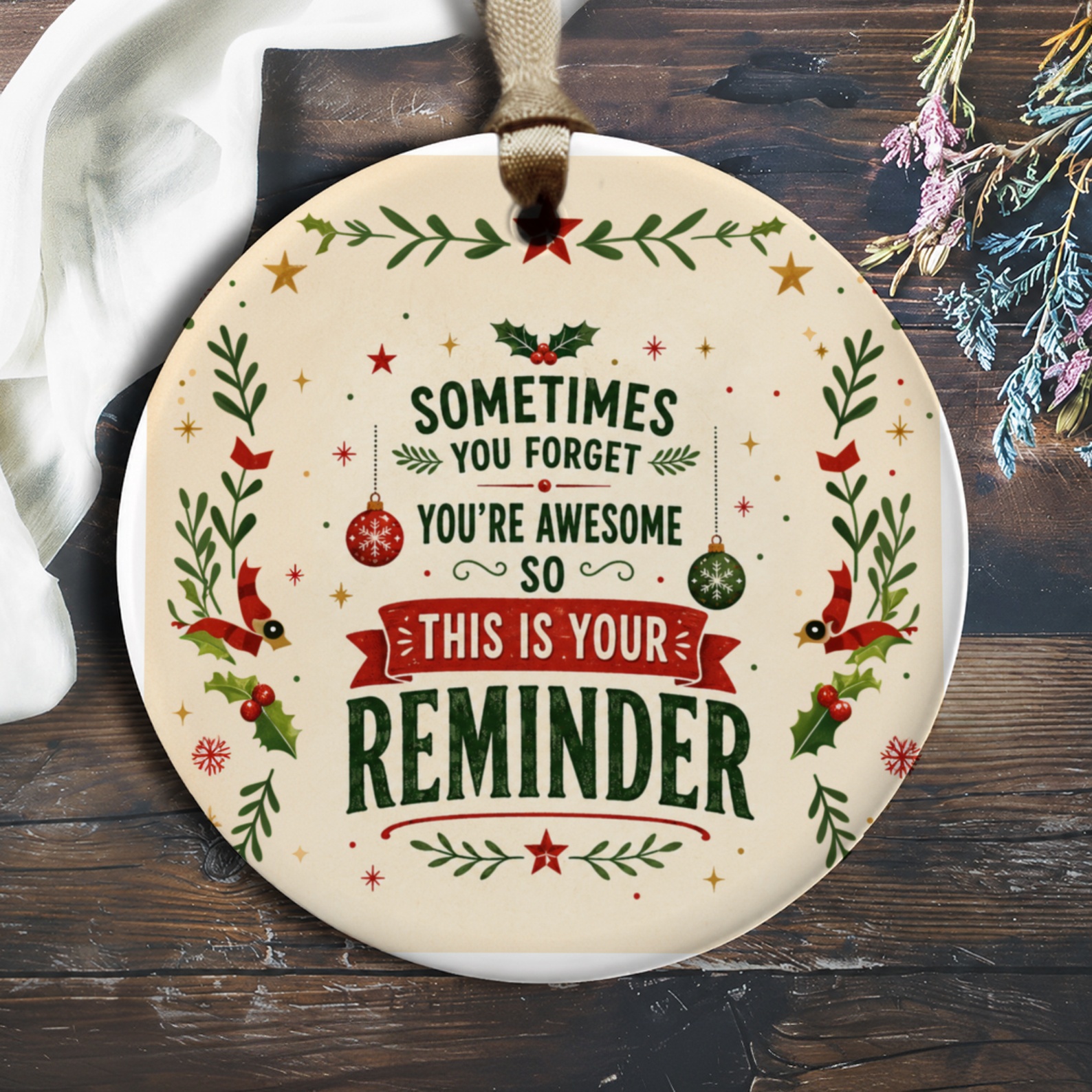 Sometimes You Forget You're Awesome So This Is Your Reminder Christmas Ornament Festive Holiday Decor Motivational Gift O729