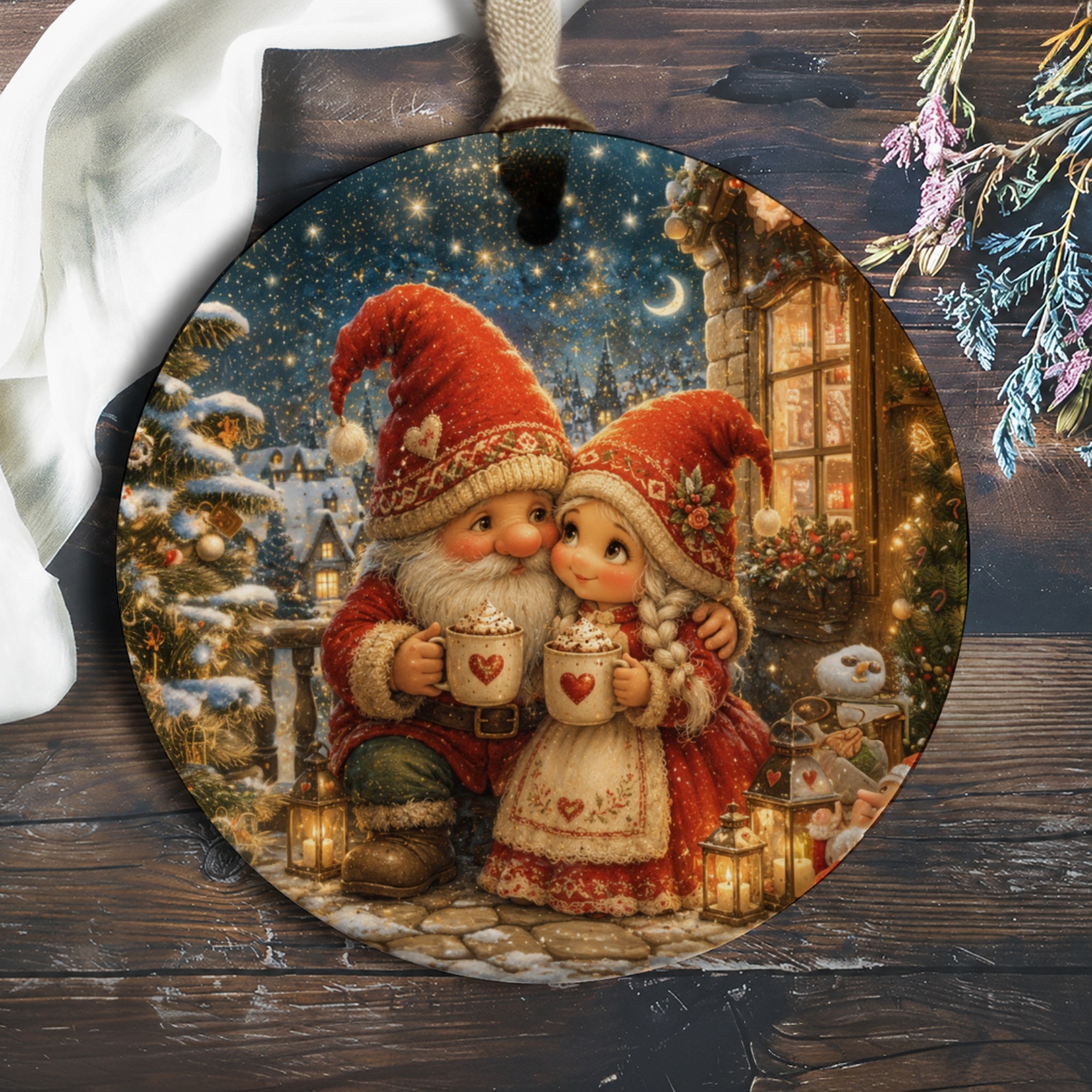 Christmas Gnome Couple Ornament Cute Holiday Decor Winter Wonderland Scene Festive Home Decoration Gift For Her Him O730