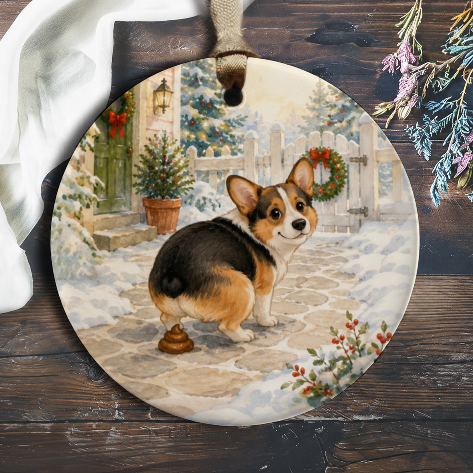 Corgi Christmas Ornament Cute Dog Winter Scene Holiday Decor Funny Pet Lover Gift Festive Tree Decoration O732